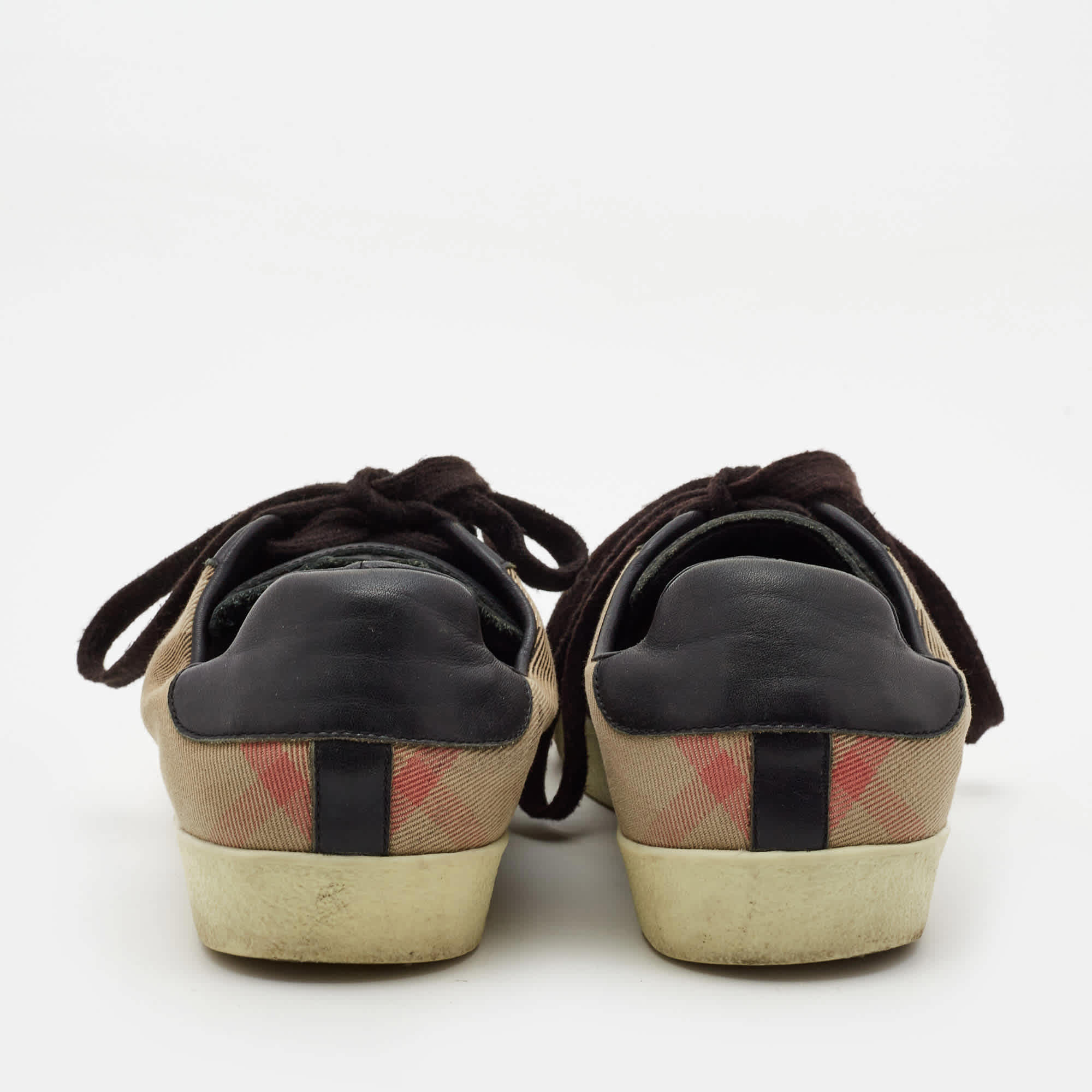 Burberry Black/beige Canvas And Leather Lace Up Sneakers