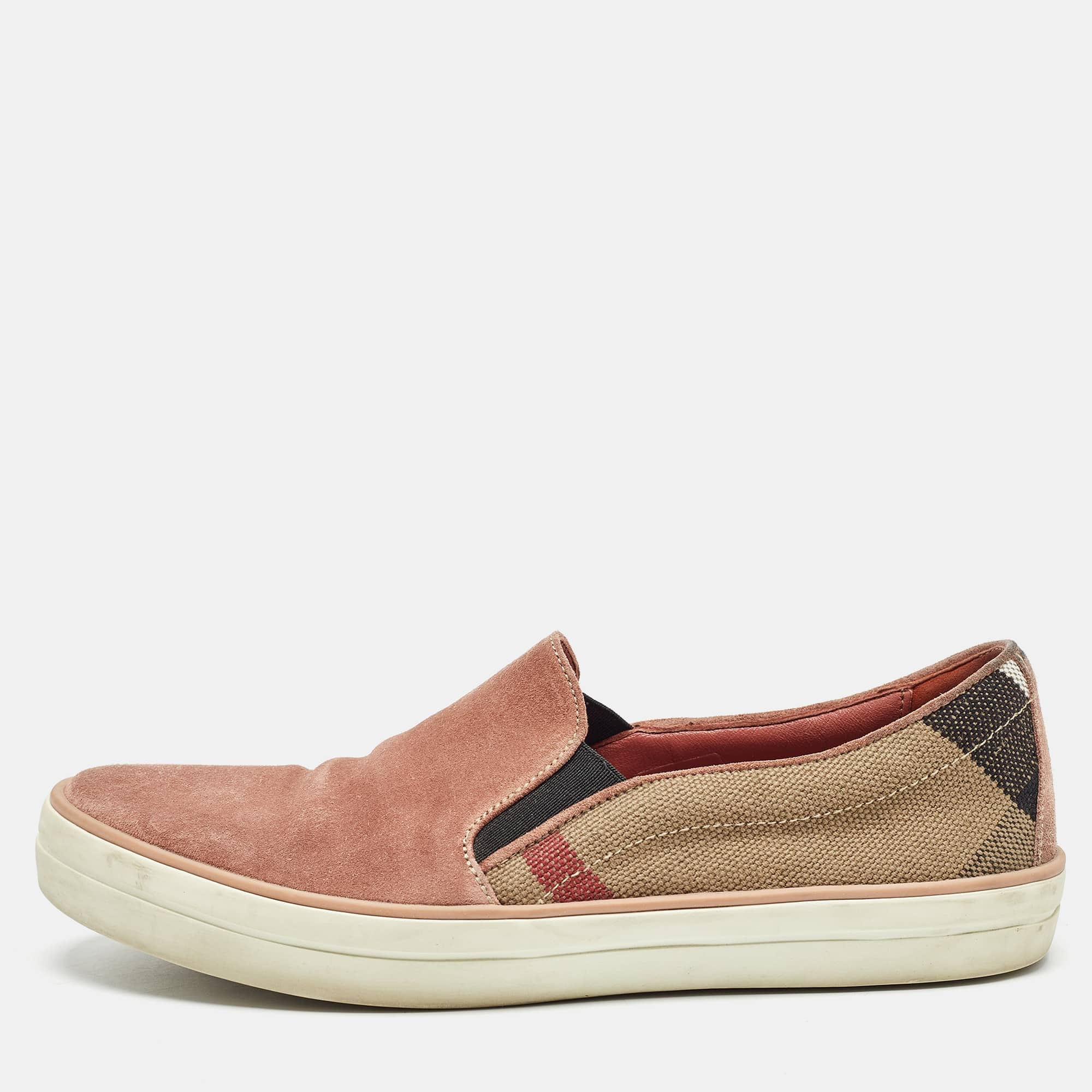 Burberry Pink Suede And Check Canvas Gauden Sneakers