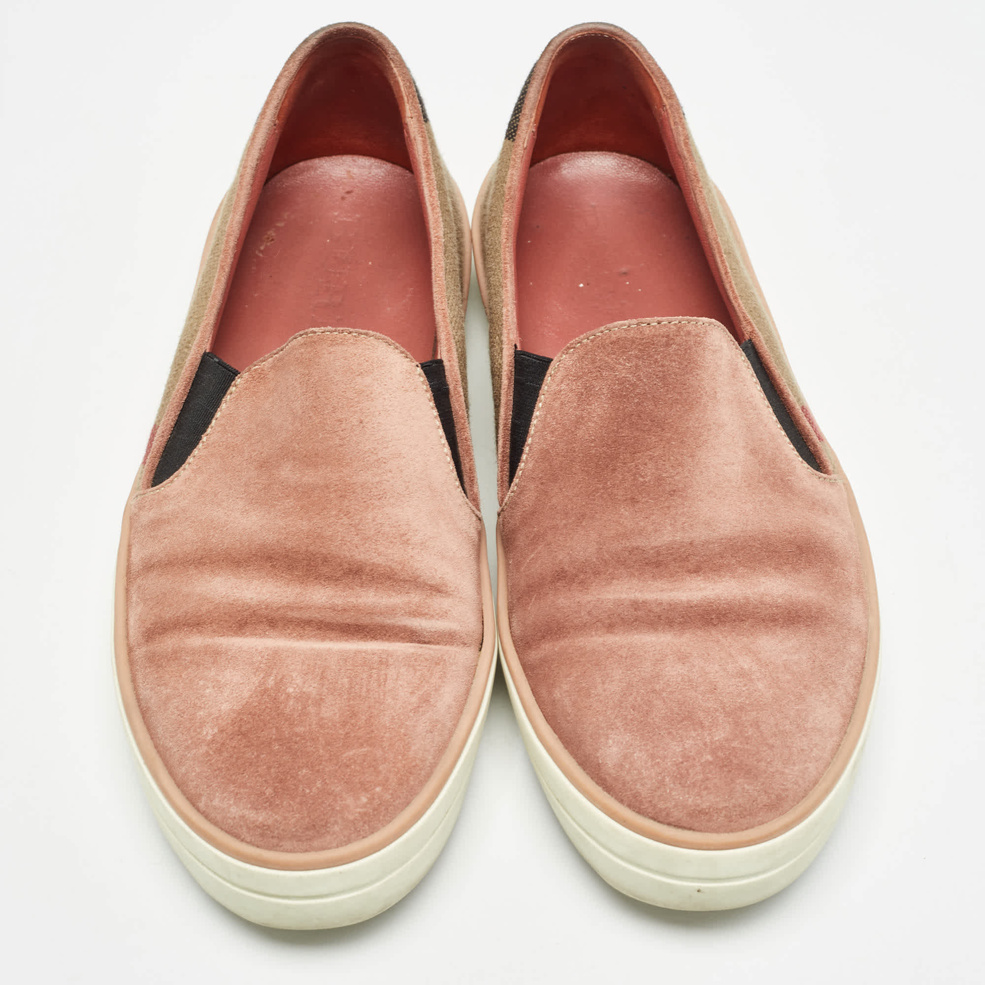 Burberry Pink Suede And Check Canvas Gauden Sneakers