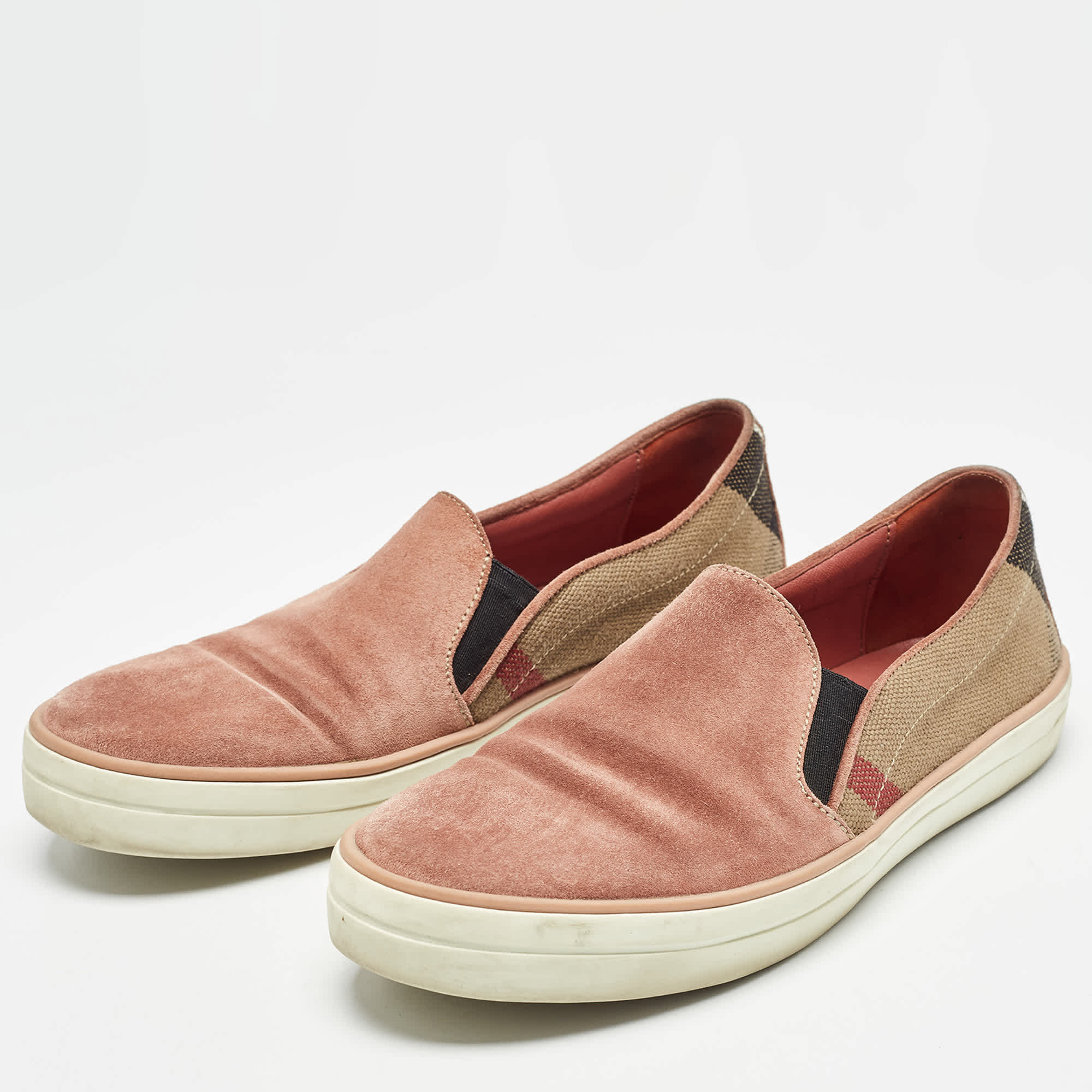 Burberry Pink Suede And Check Canvas Gauden Sneakers