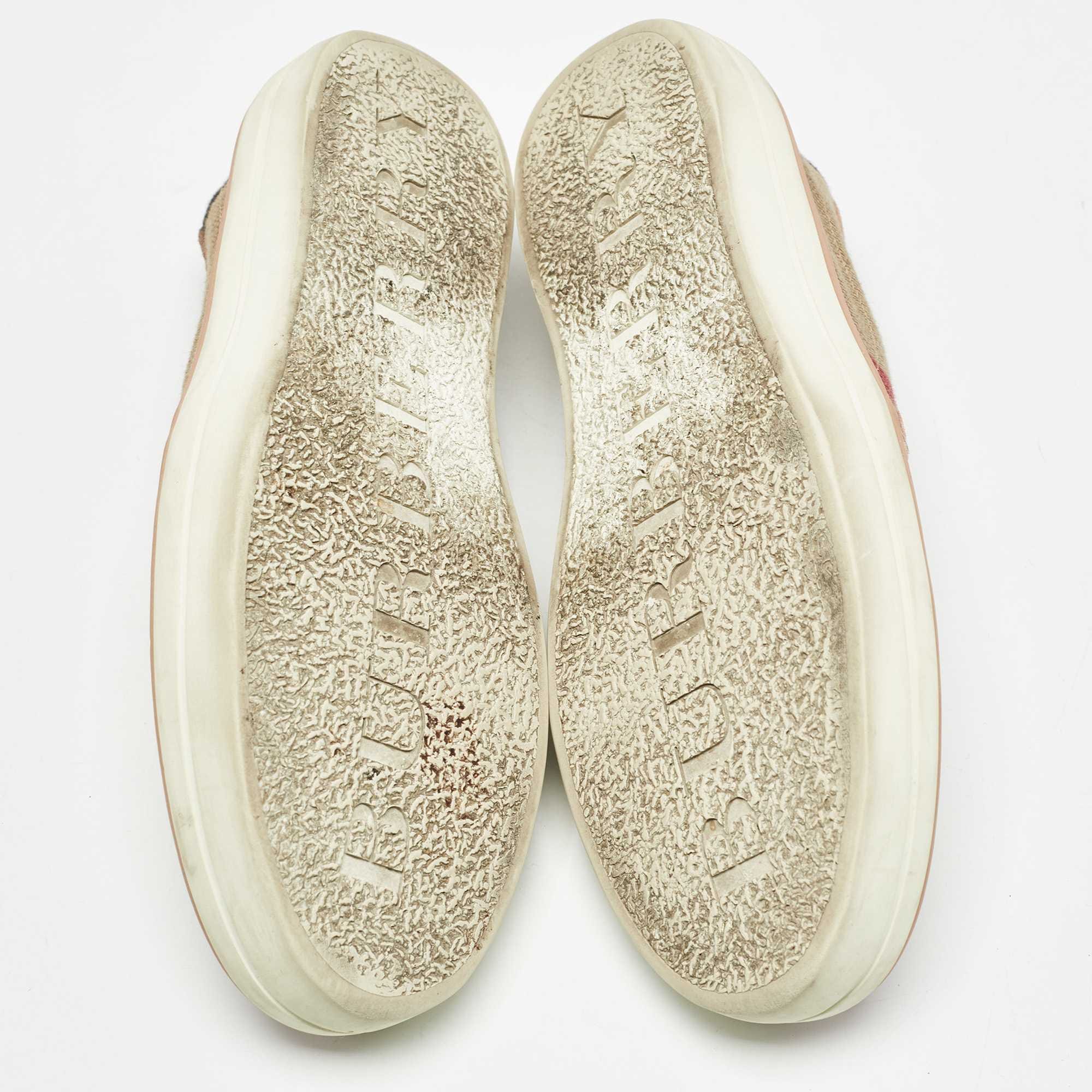 Burberry Pink Suede And Check Canvas Gauden Sneakers