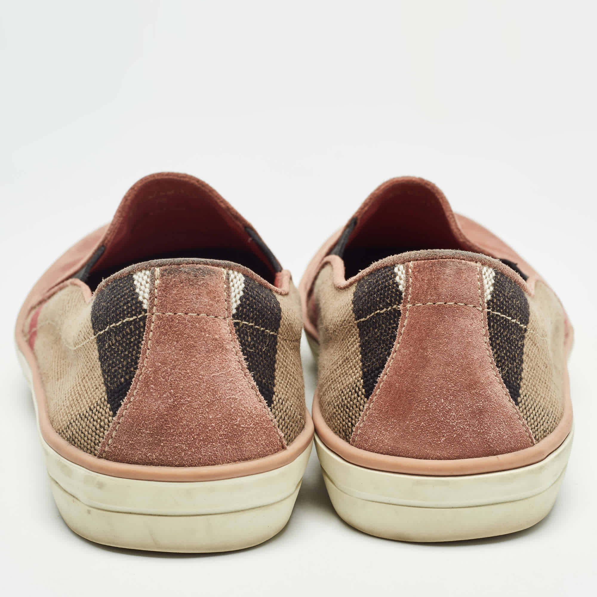 Burberry Pink Suede And Check Canvas Gauden Sneakers