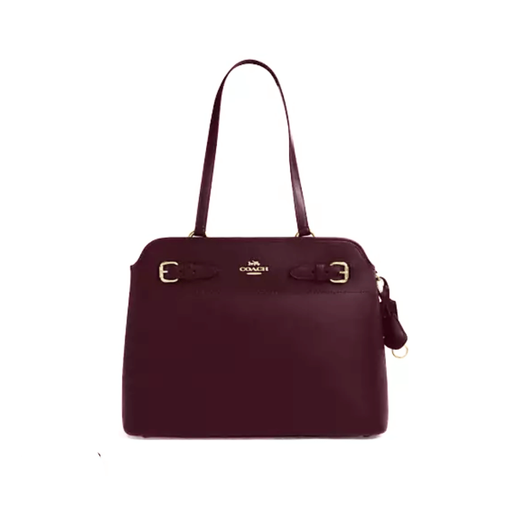 Coach Easton Tote Bag smooth leather Gold Dark Wine