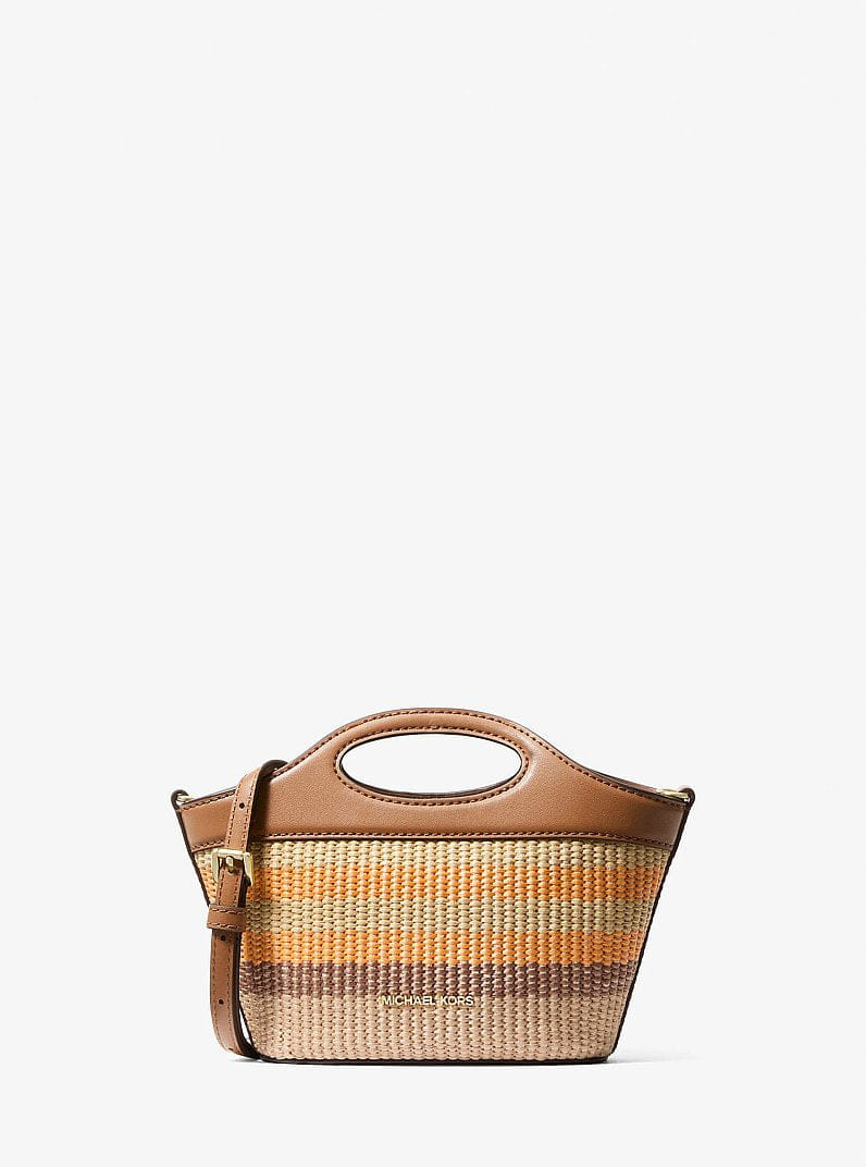 Michael Kors Tatum Small Striped Woven Crossbody Bag Rad Ornge Ml