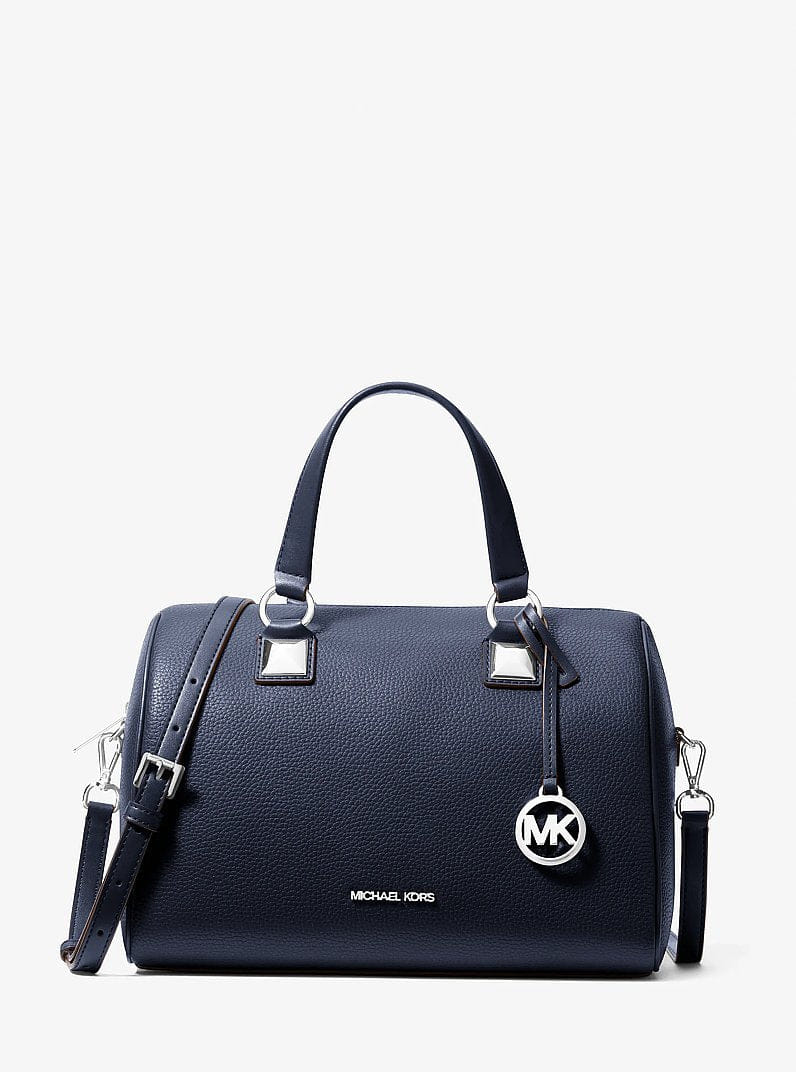 Michael Kors Grayson Medium Pebbled Leather Duffel Crossbody Bag Navy