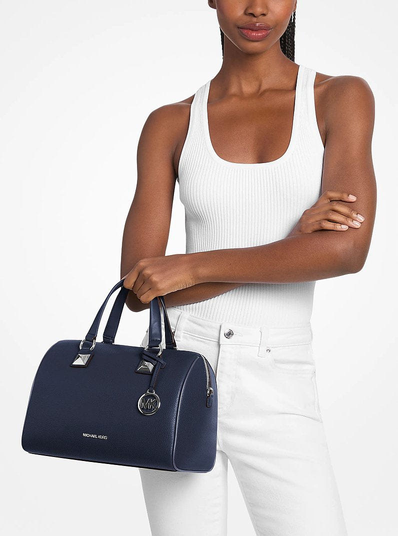 Michael Kors Grayson Medium Pebbled Leather Duffel Crossbody Bag Navy