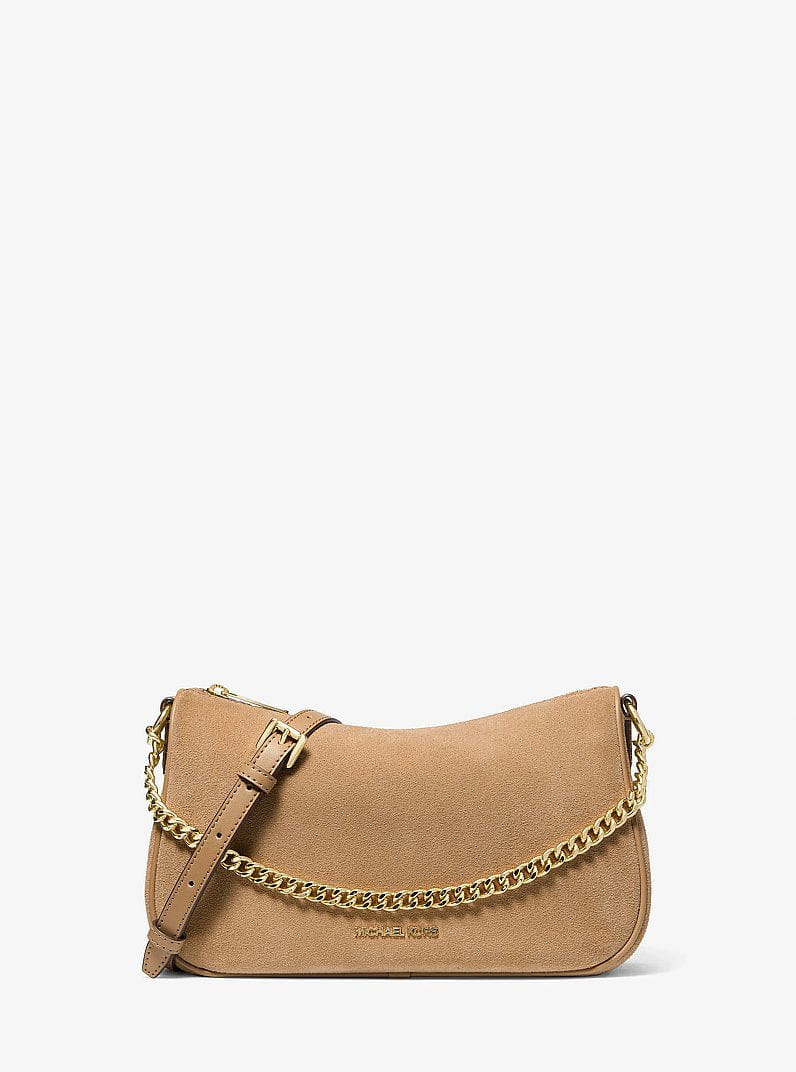 Michael Kors Carmela Medium Suede Convertible Crossbody Bag Camel