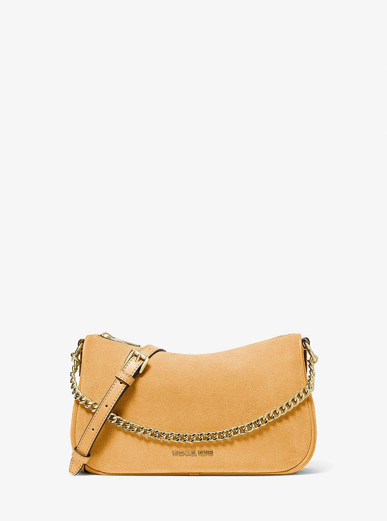 Michael Kors Carmela Medium Suede Convertible Crossbody Bag Honeywheat