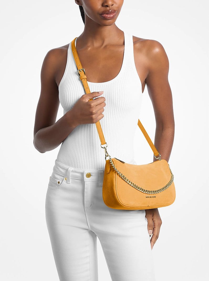 Michael Kors Carmela Medium Suede Convertible Crossbody Bag Honeywheat