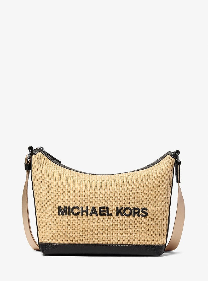 Michael Kors Cooper Medium Crocheted Crescent Crossbody Bag Natural