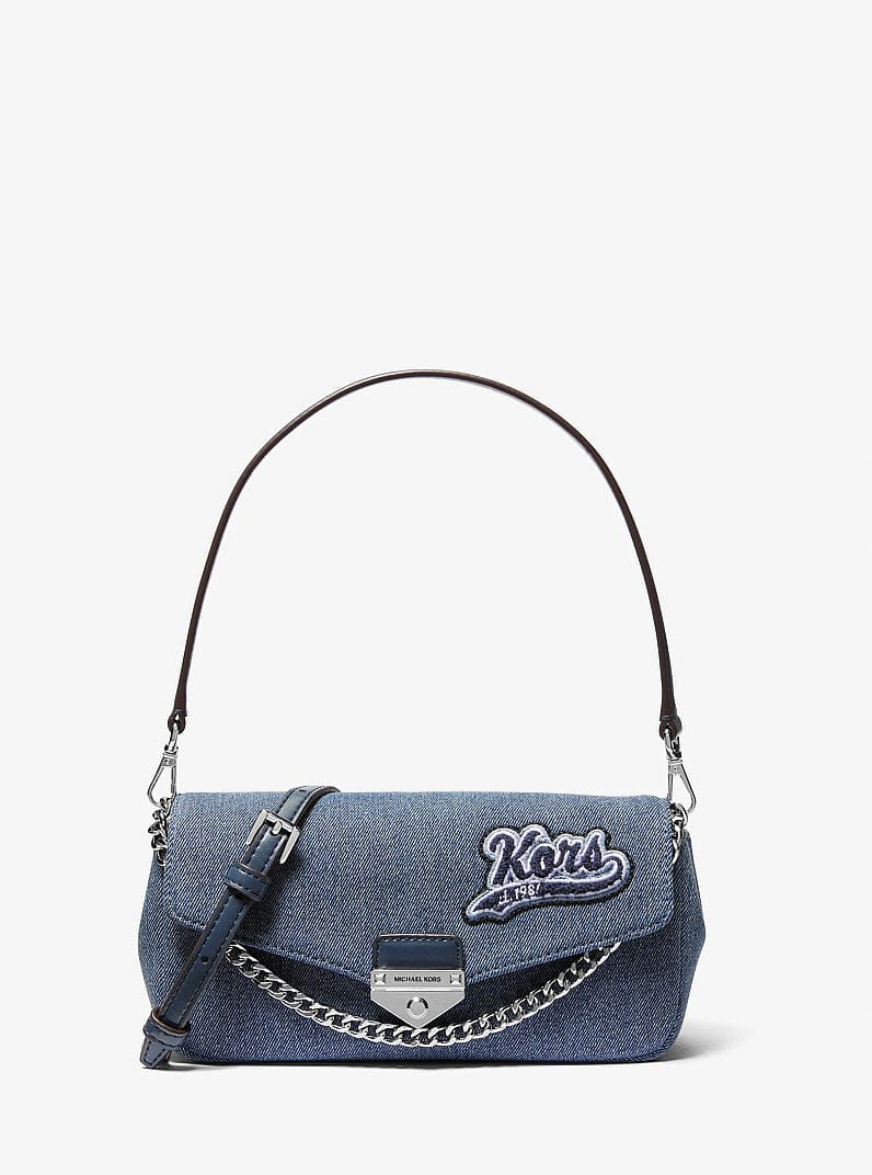 Michael Kors Soho Small Embellished Denim Convertible Crossbody Bag Washed Denim