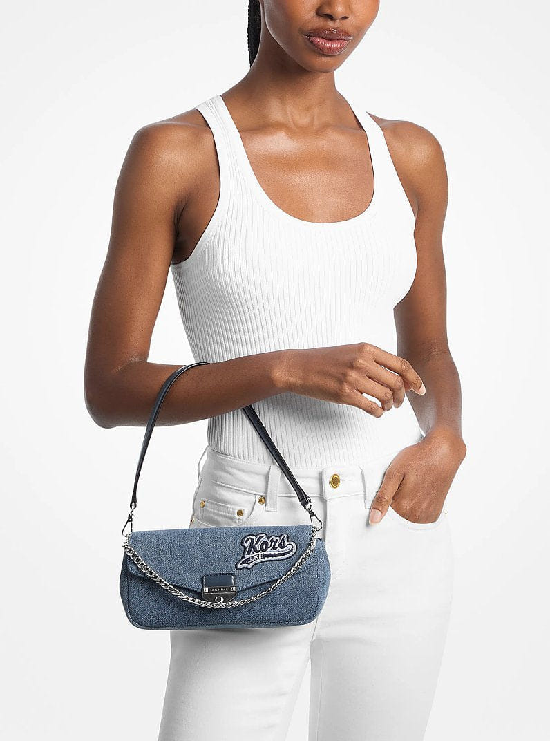 Michael Kors Soho Small Embellished Denim Convertible Crossbody Bag Washed Denim