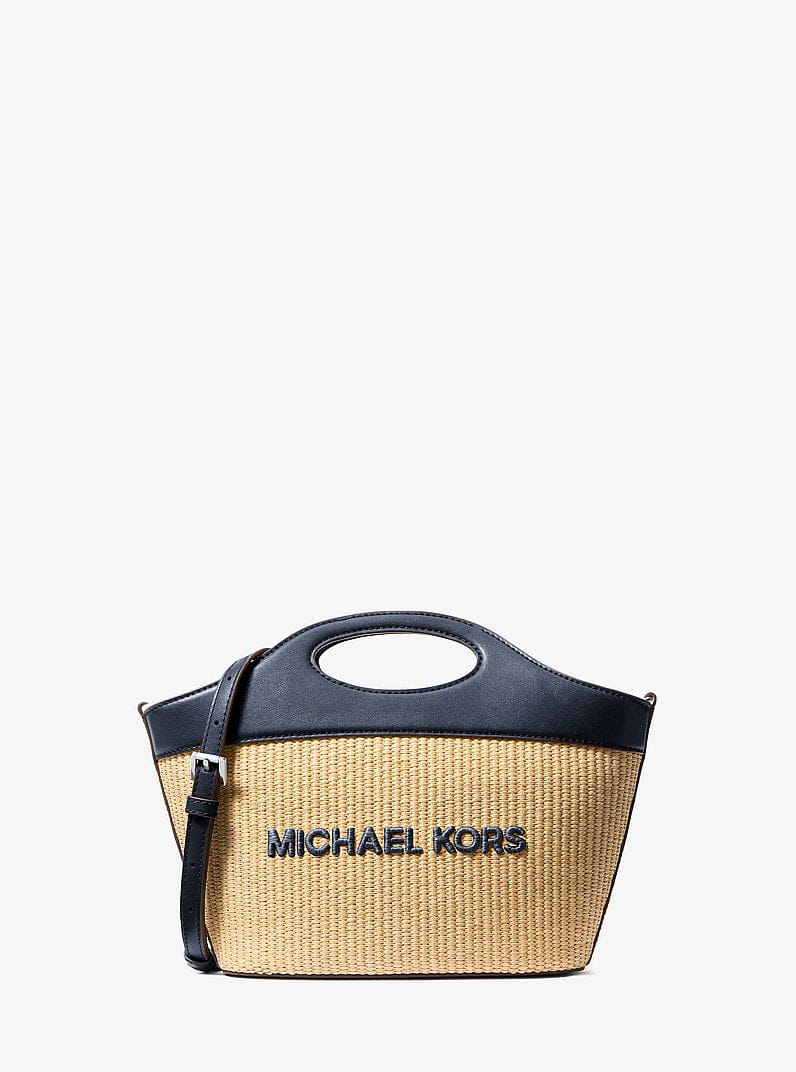Michael Kors Tatum Medium Woven Convertible Crossbody Bag Navy