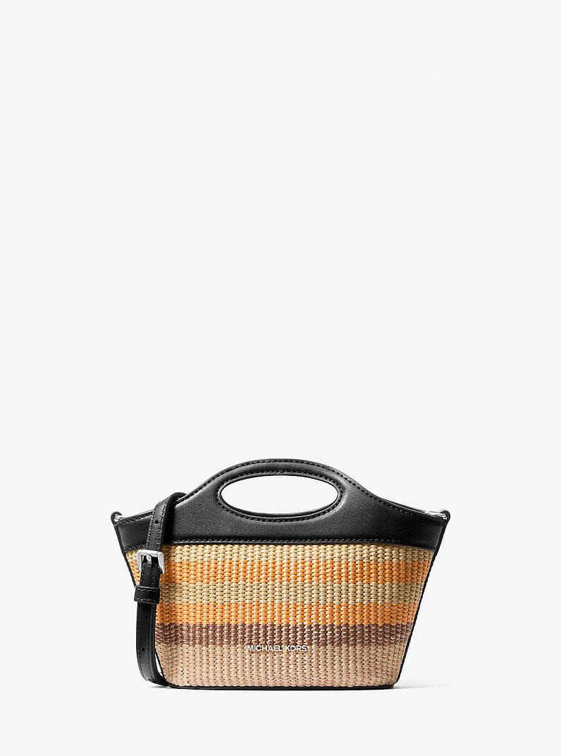 Michael Kors Tatum Small Striped Woven Crossbody Bag Black