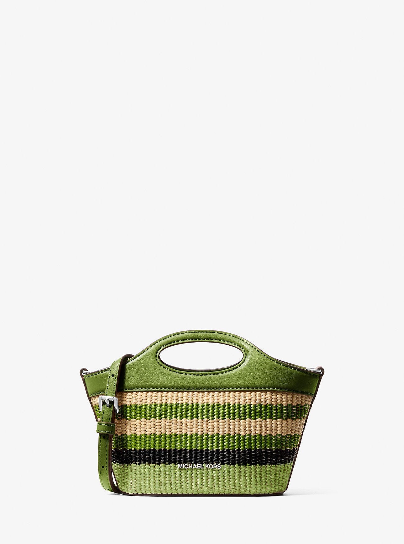 Michael Kors Tatum Small Striped Woven Crossbody Bag Lime