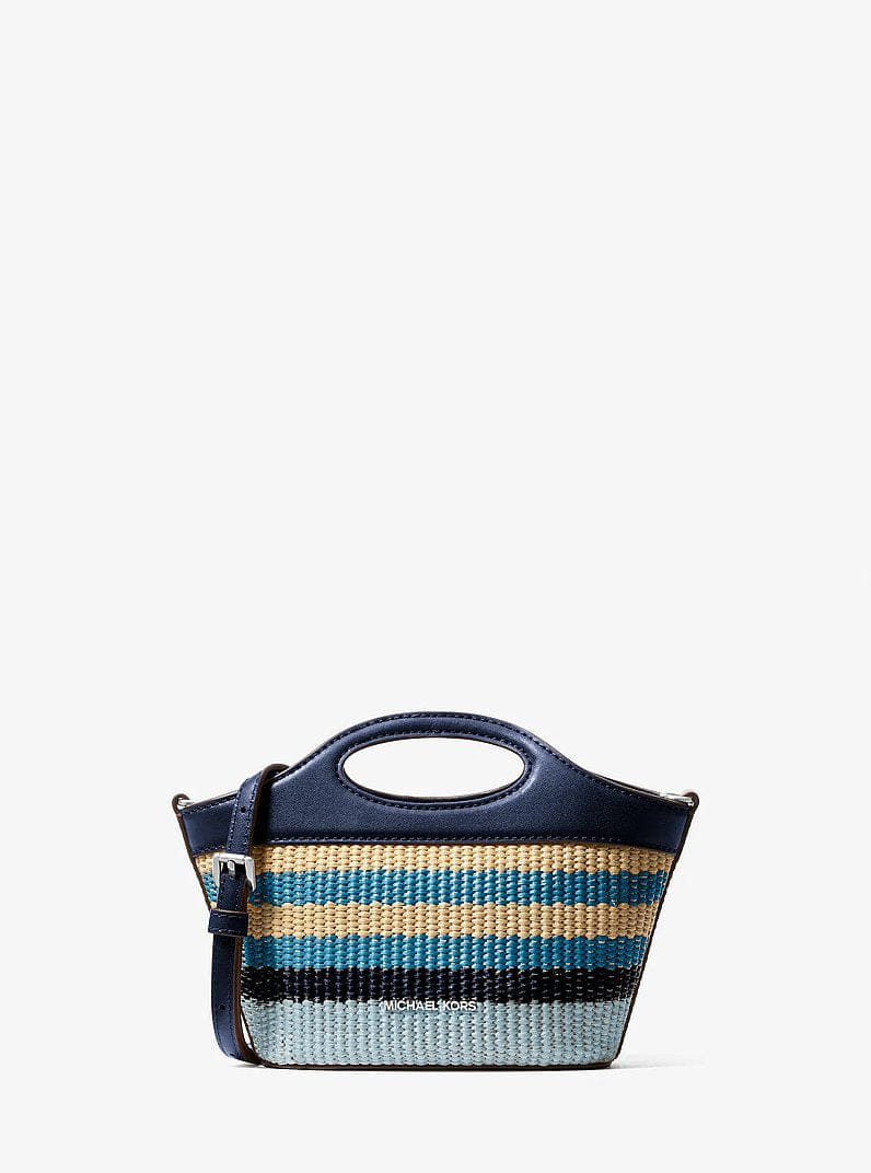 Michael Kors Tatum Small Striped Woven Crossbody Bag Navy