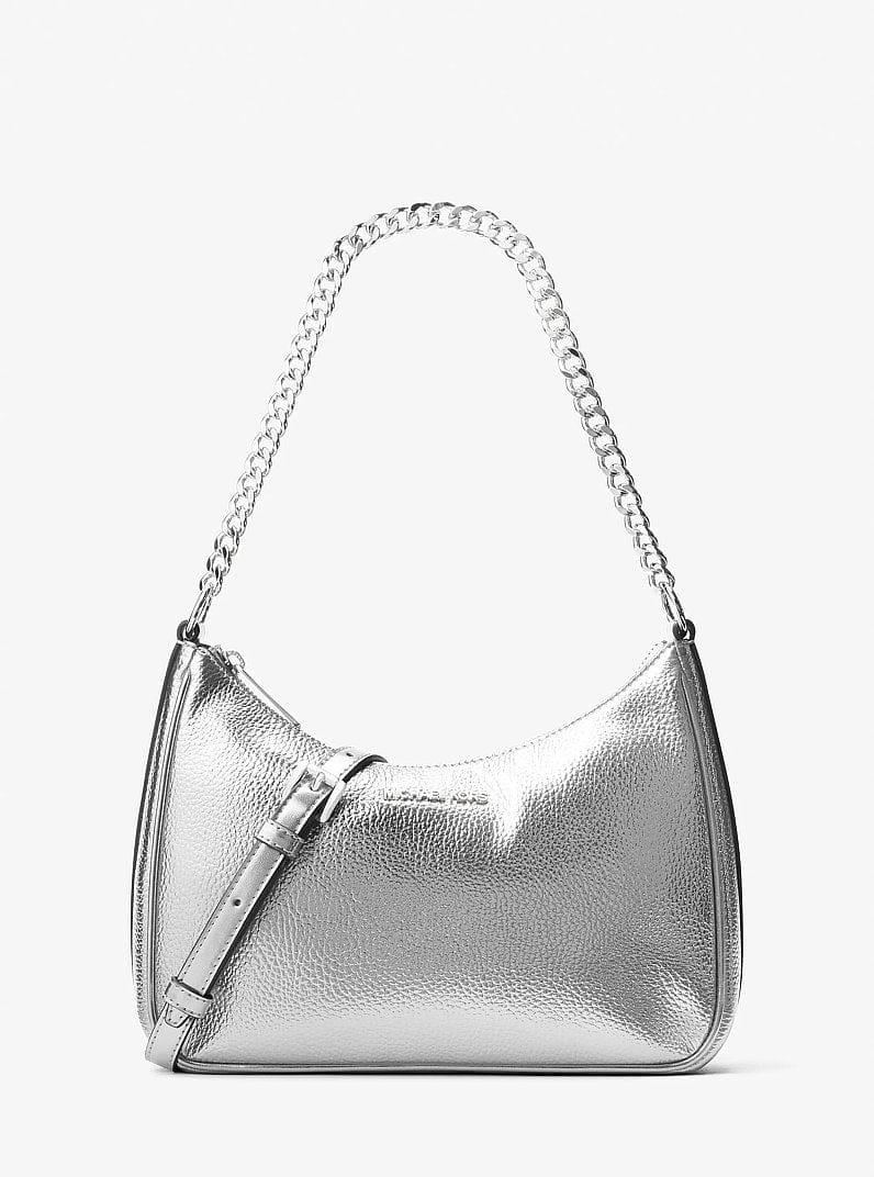 Michael Kors Jet Set Travel Large Metallic Convertible Crossbody Bag Silver