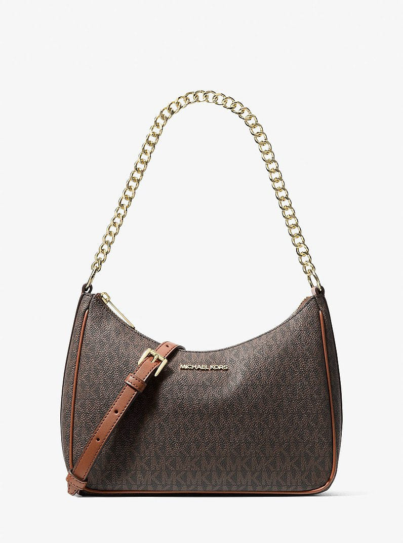 Michael Kors Jet Set Travel Large Signature Logo Convertible Crossbody Bag Brown