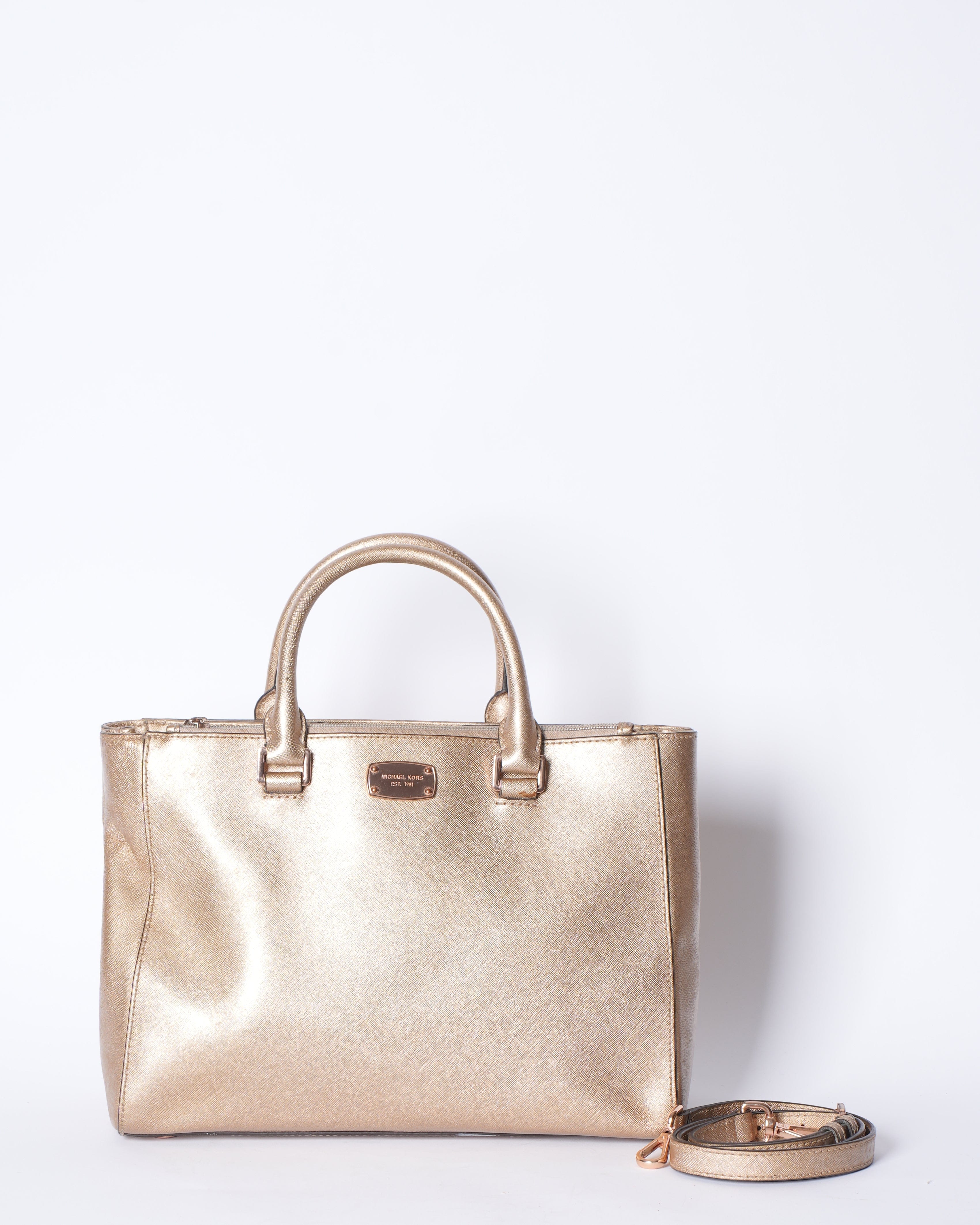Michael Kors MK Kallen Tote Crossbody Bag In Gold Tone