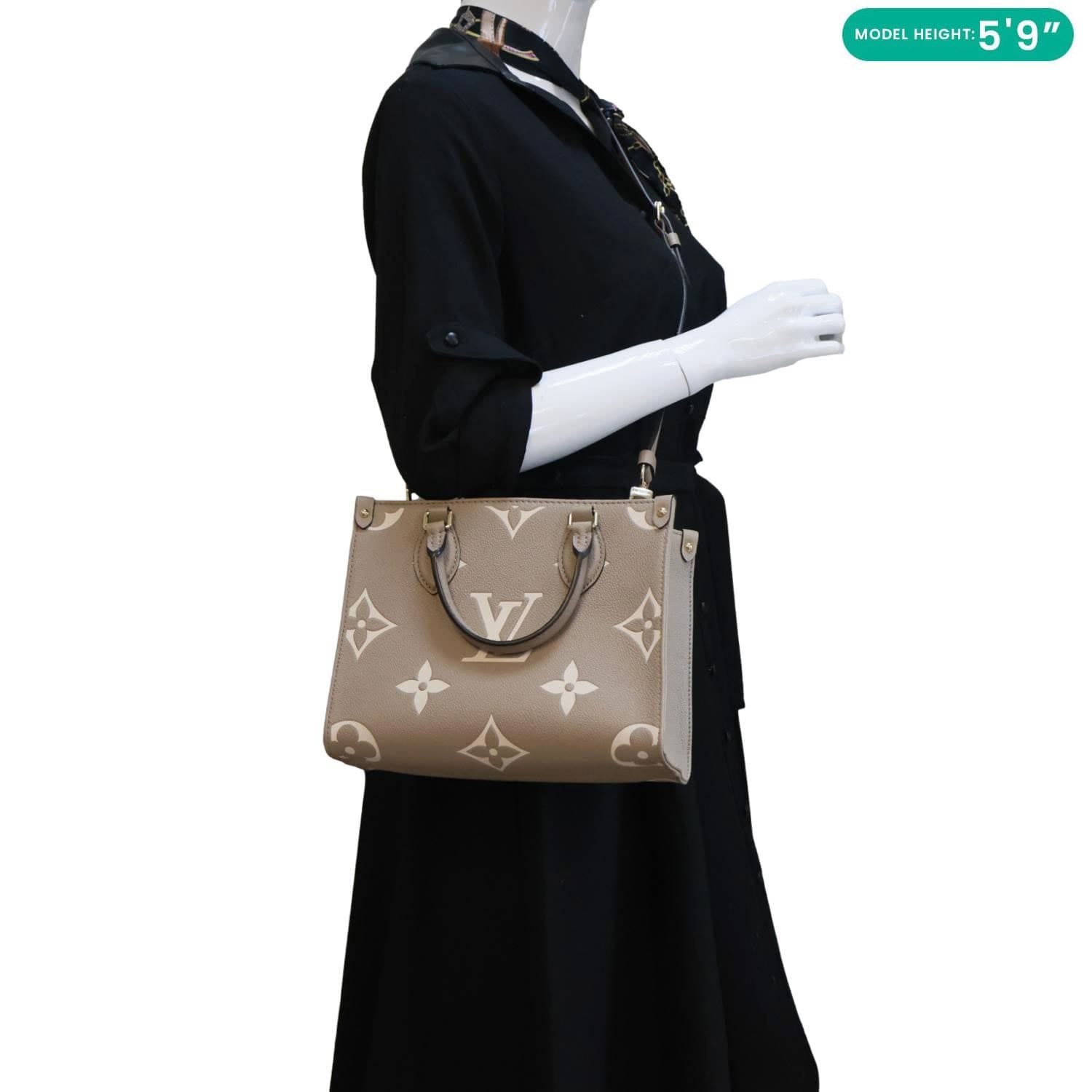 LOUIS VUITTON Onthego PM Bicolor Monogram Empreinte Crossbody Bag Cream