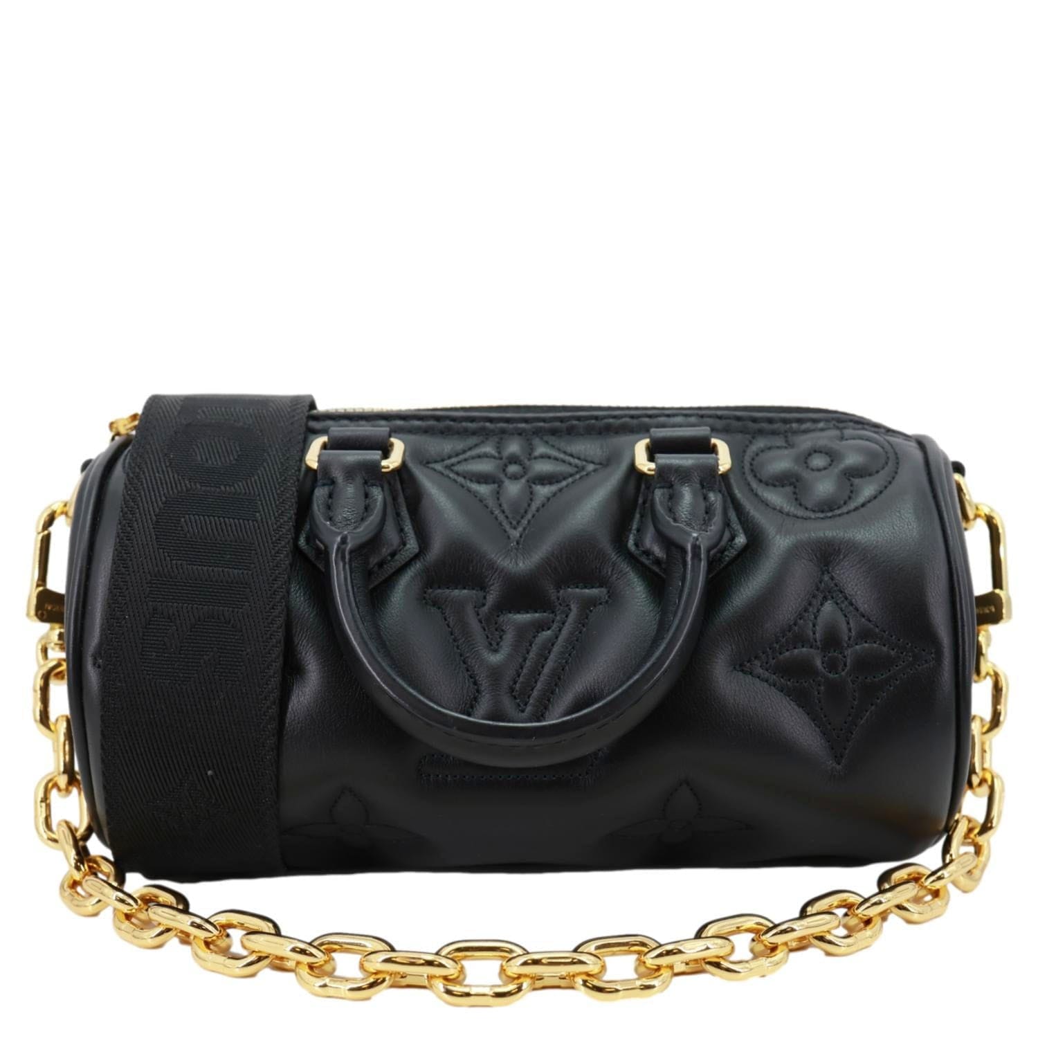 LOUIS VUITTON Papillon BB Calfskin Bubblegram Leather Crossbody Bag Black