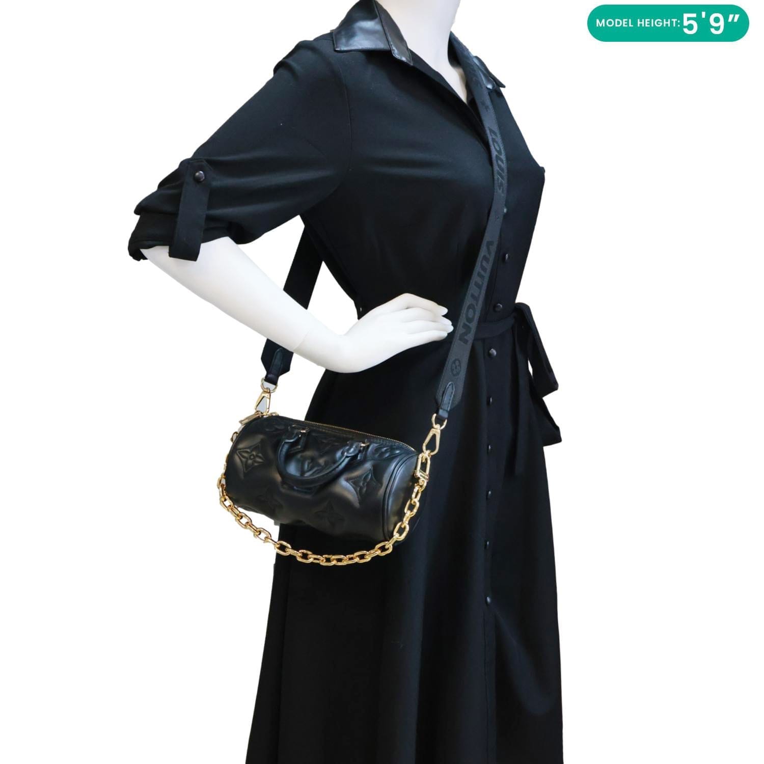 LOUIS VUITTON Papillon BB Calfskin Bubblegram Leather Crossbody Bag Black