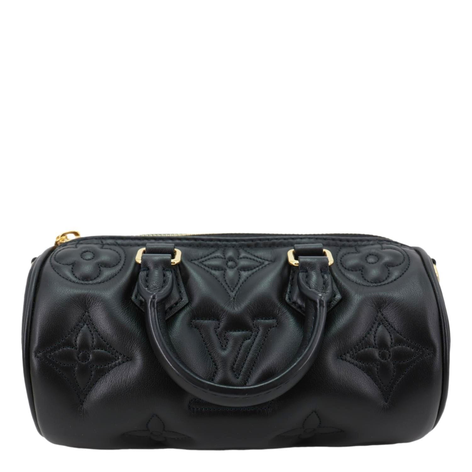 LOUIS VUITTON Papillon BB Calfskin Bubblegram Leather Crossbody Bag Black