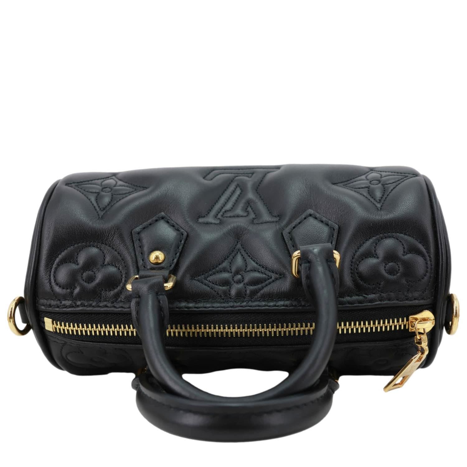LOUIS VUITTON Papillon BB Calfskin Bubblegram Leather Crossbody Bag Black
