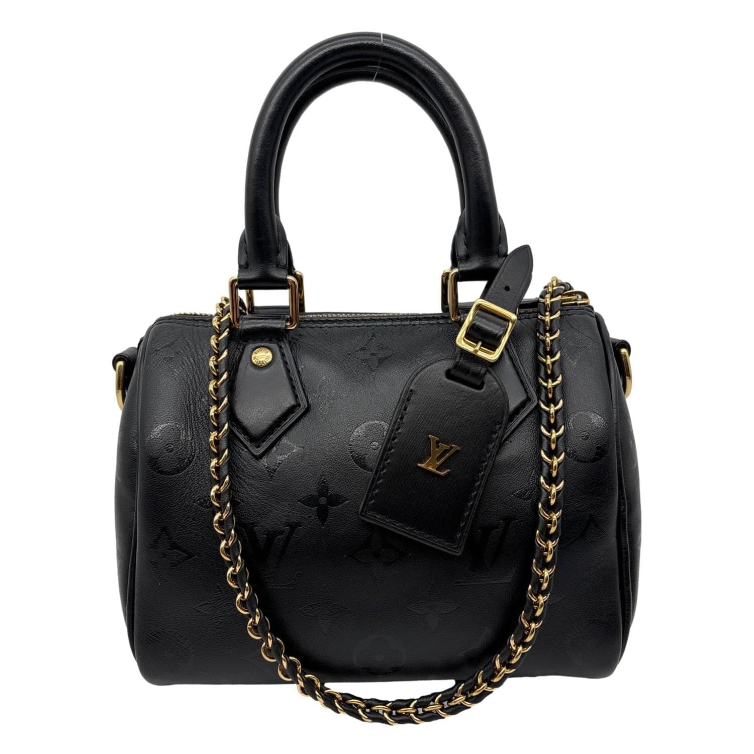 LOUIS VUITTON Speedy BB Monogram Ink Lambskin Leather Satchel Crossbody Bag Black