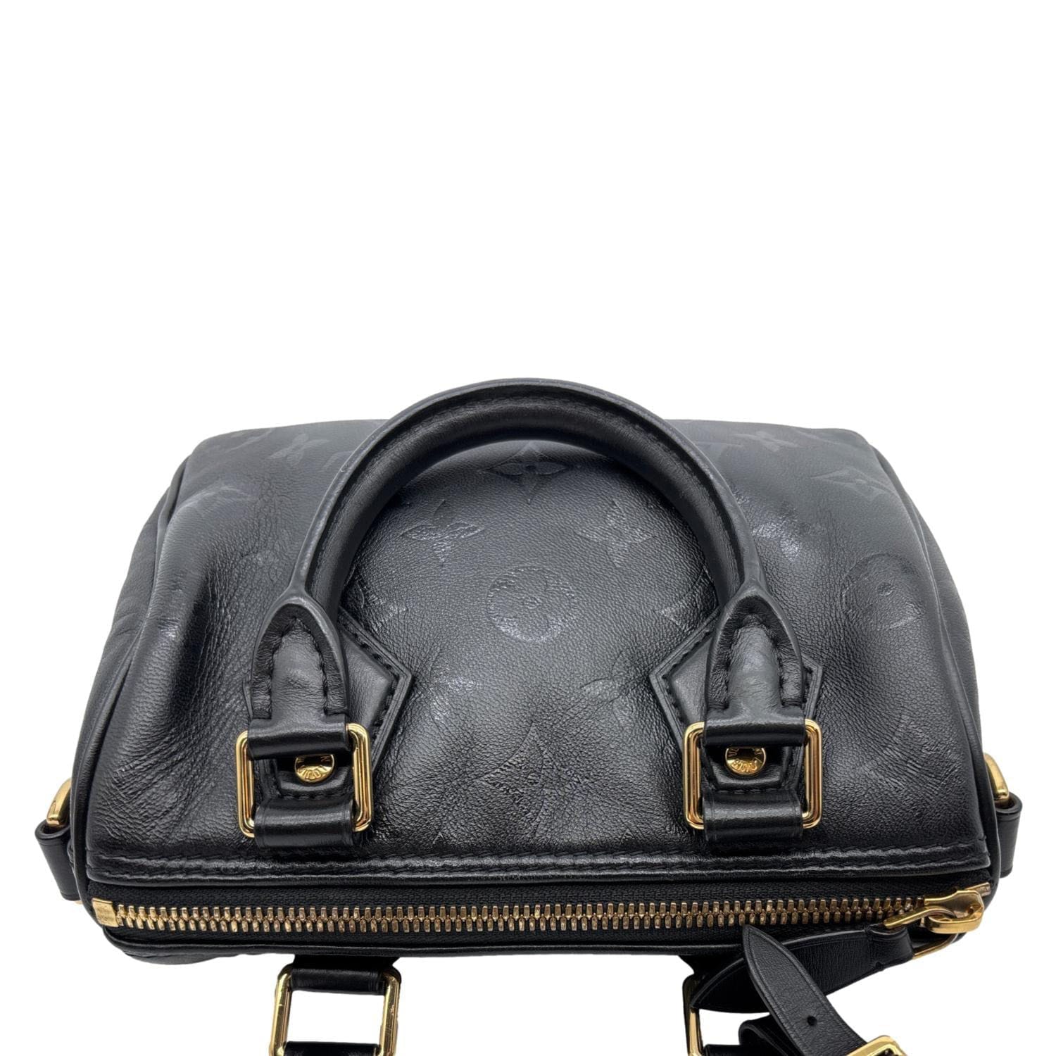 LOUIS VUITTON Speedy BB Monogram Ink Lambskin Leather Satchel Crossbody Bag Black