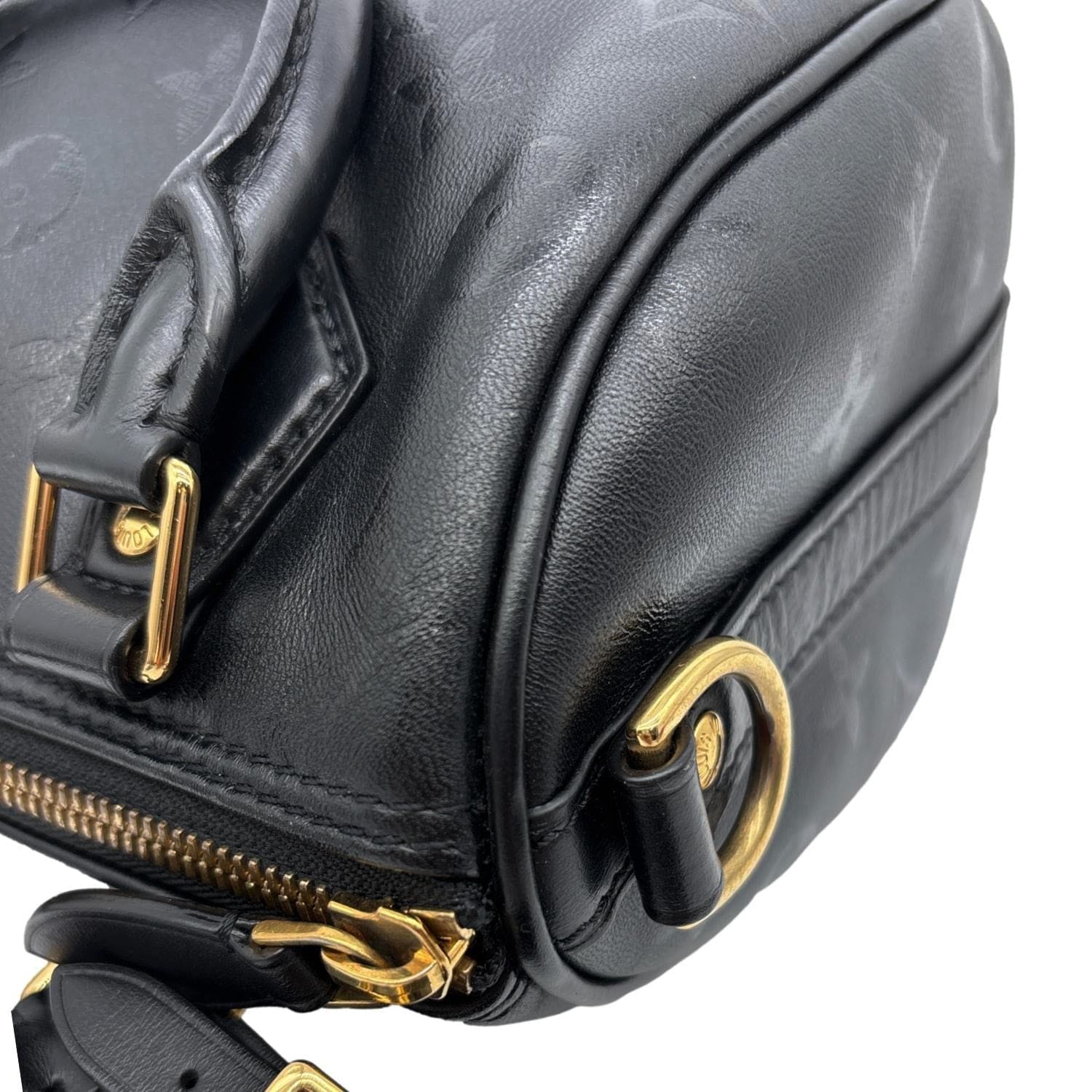 LOUIS VUITTON Speedy BB Monogram Ink Lambskin Leather Satchel Crossbody Bag Black