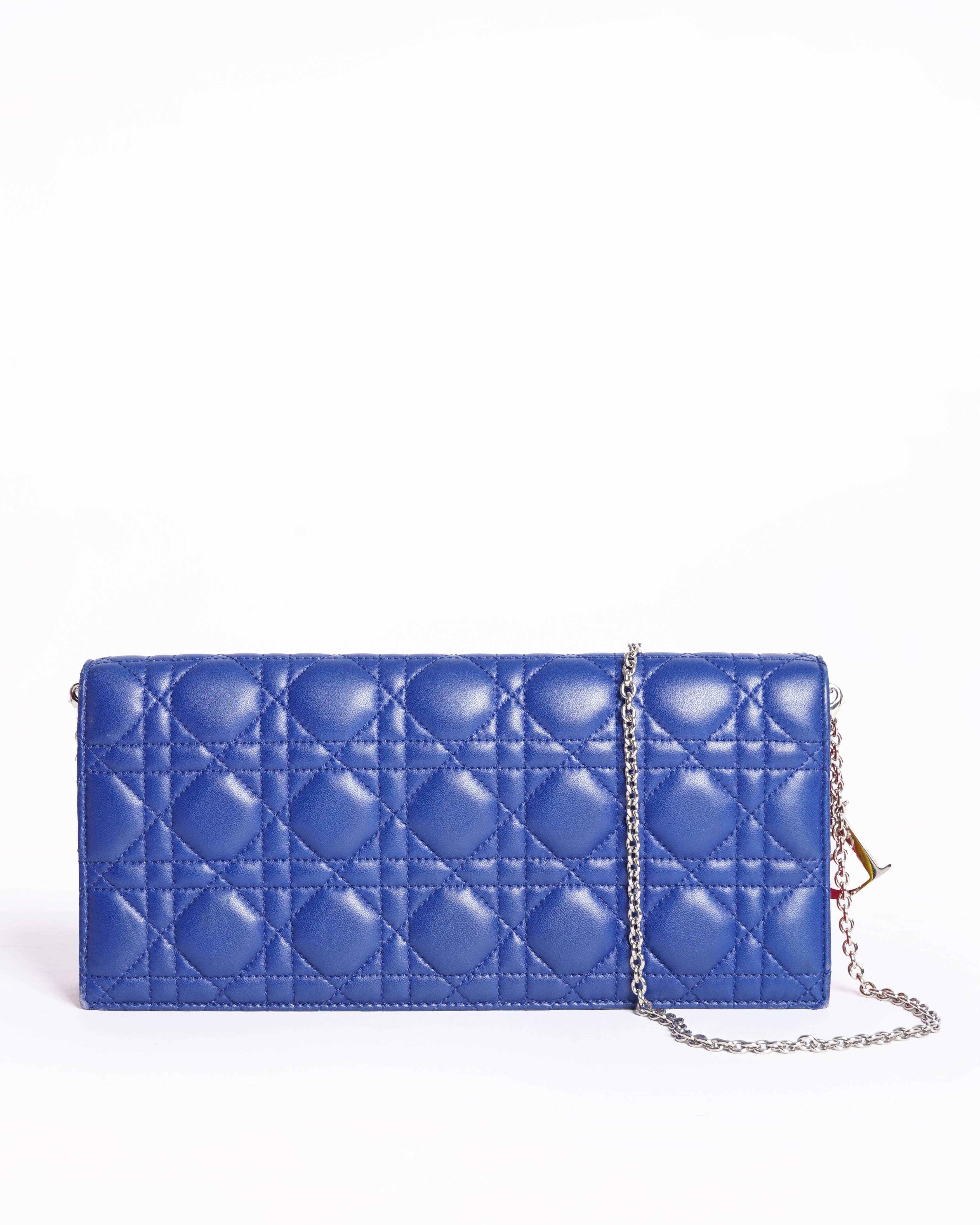 Dior Christian dior blue cannage quilted wallet on chain