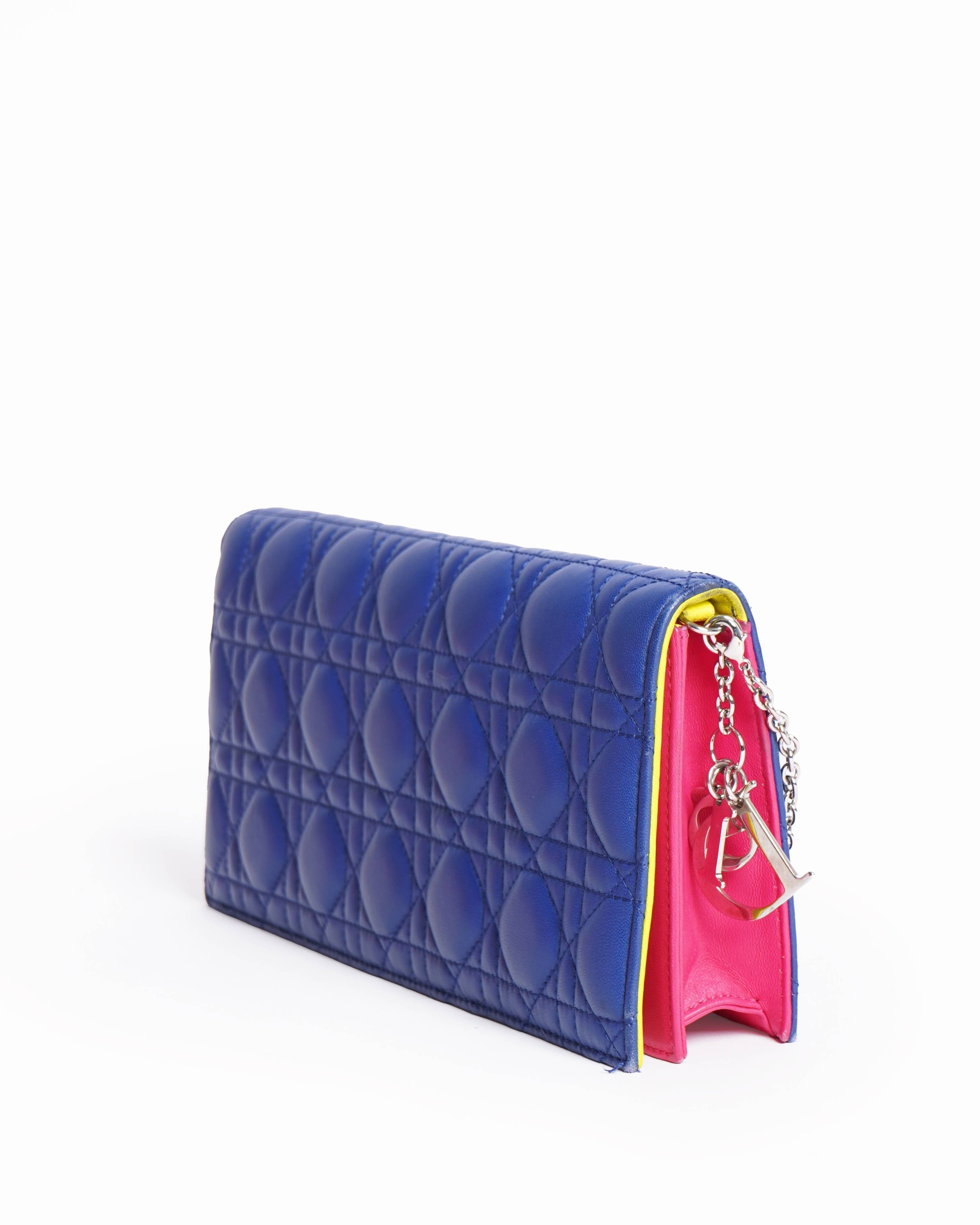 Dior Christian dior blue cannage quilted wallet on chain