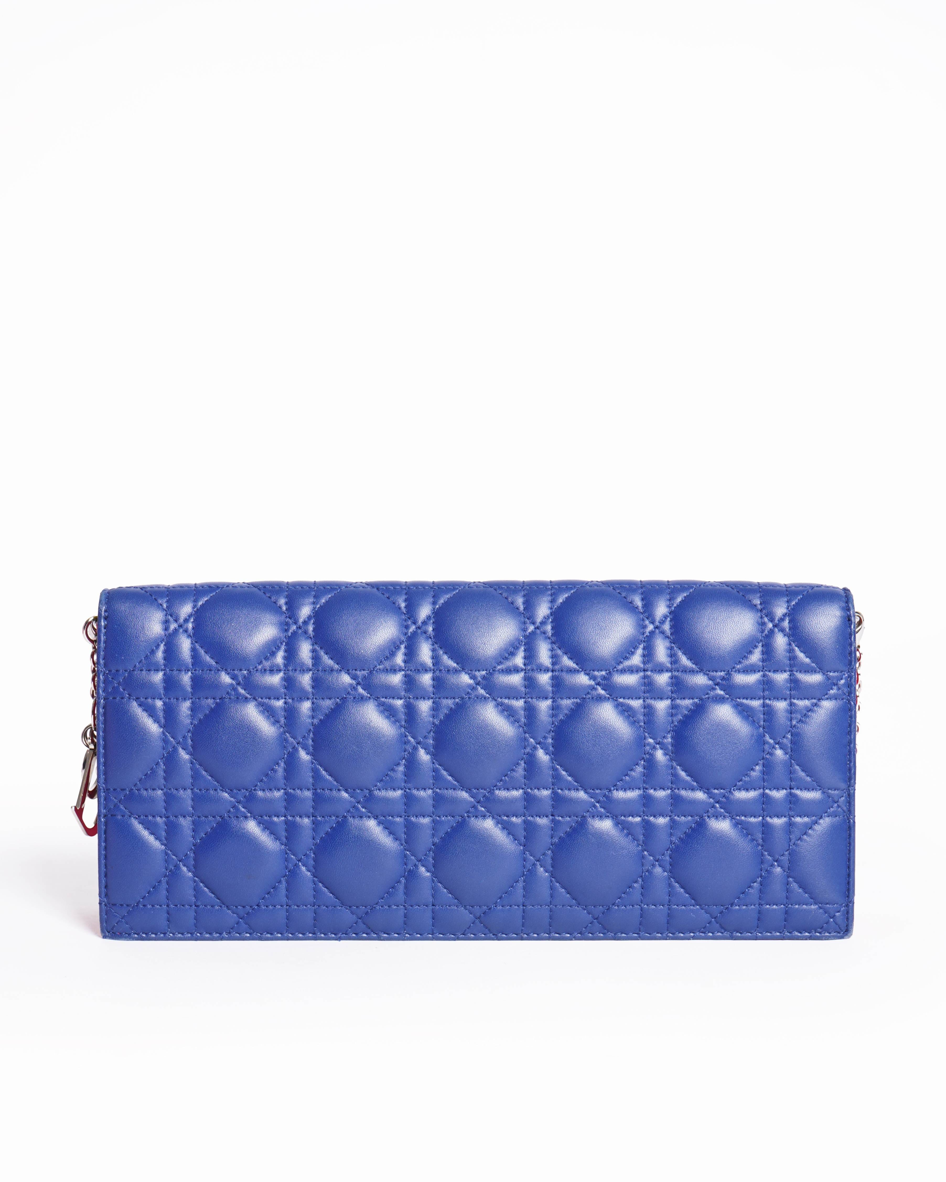 Dior Christian dior blue cannage quilted wallet on chain
