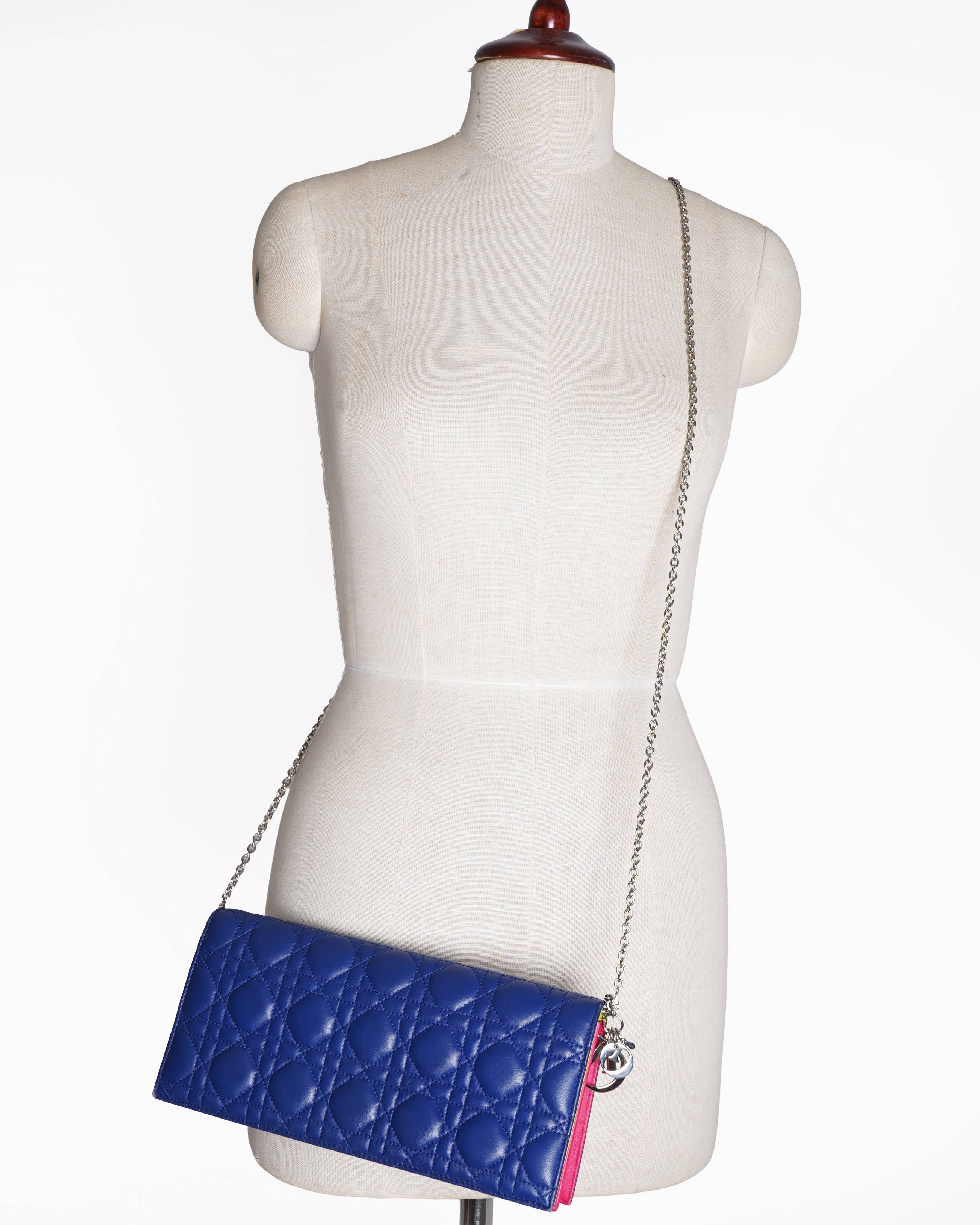 Dior Christian dior blue cannage quilted wallet on chain