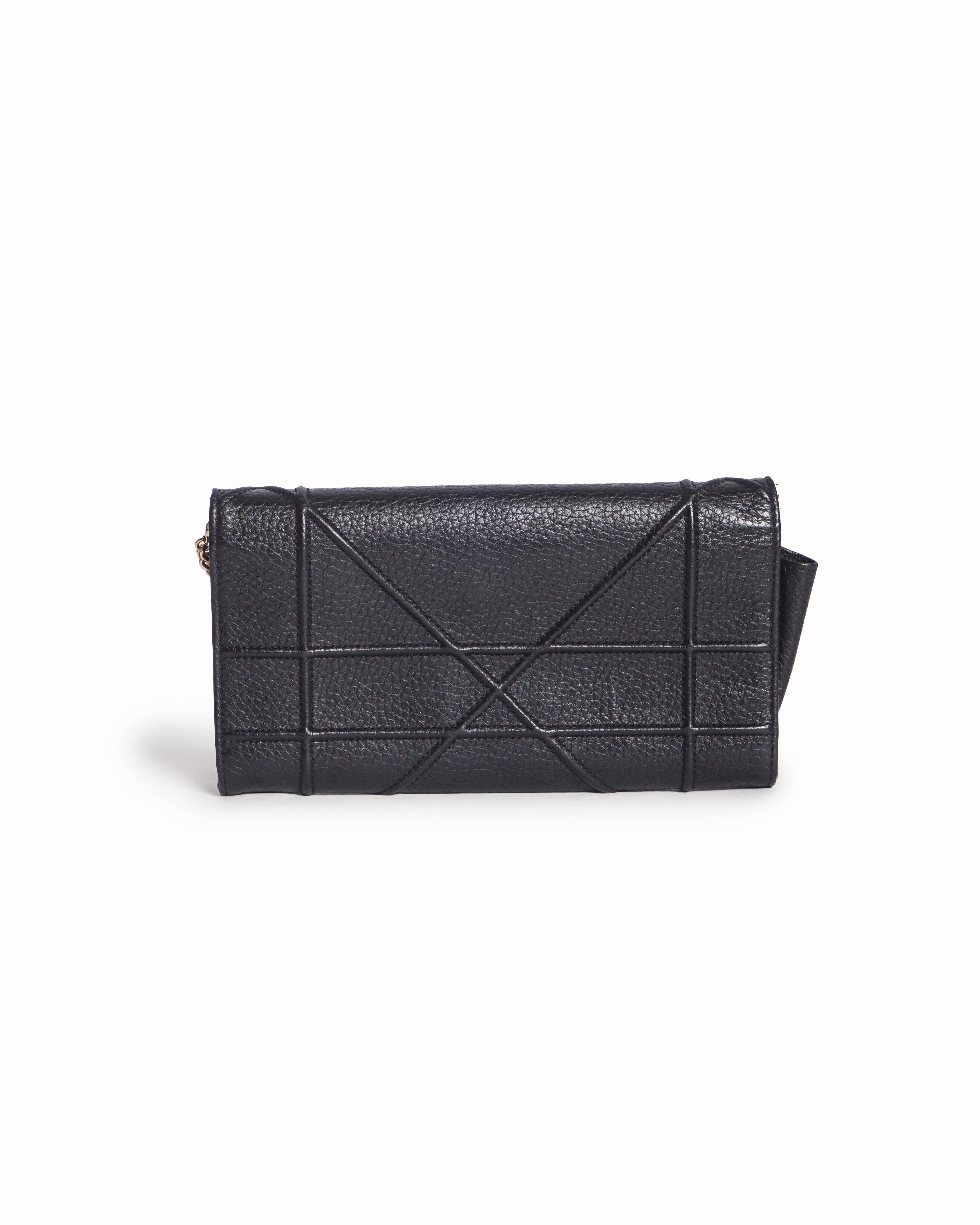 Dior Black Grained Leather Diorama Wallet On Chain