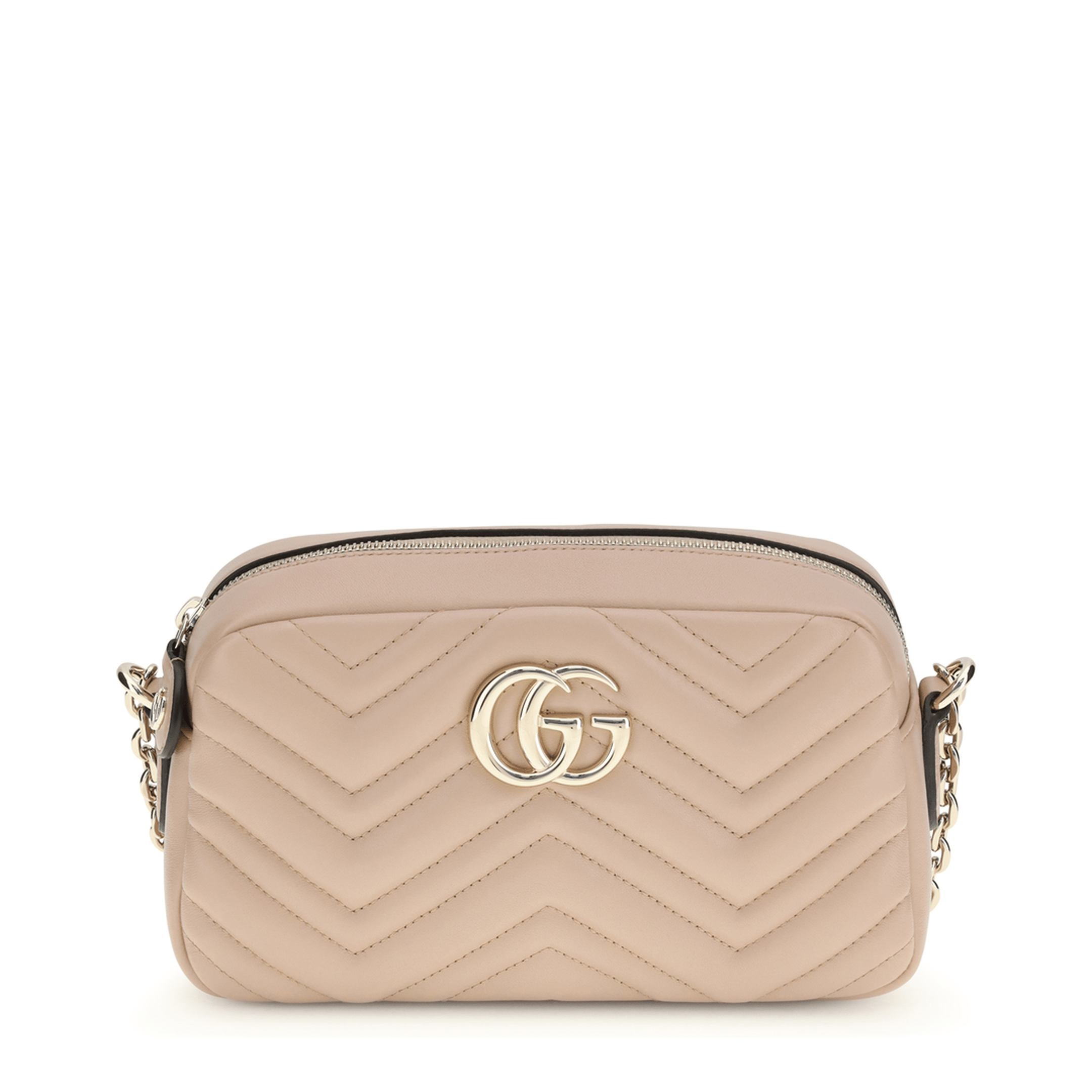 Gucci GG Marmont Small Matelassé Chevron Nappa Leather Crossbody - Pink Beige