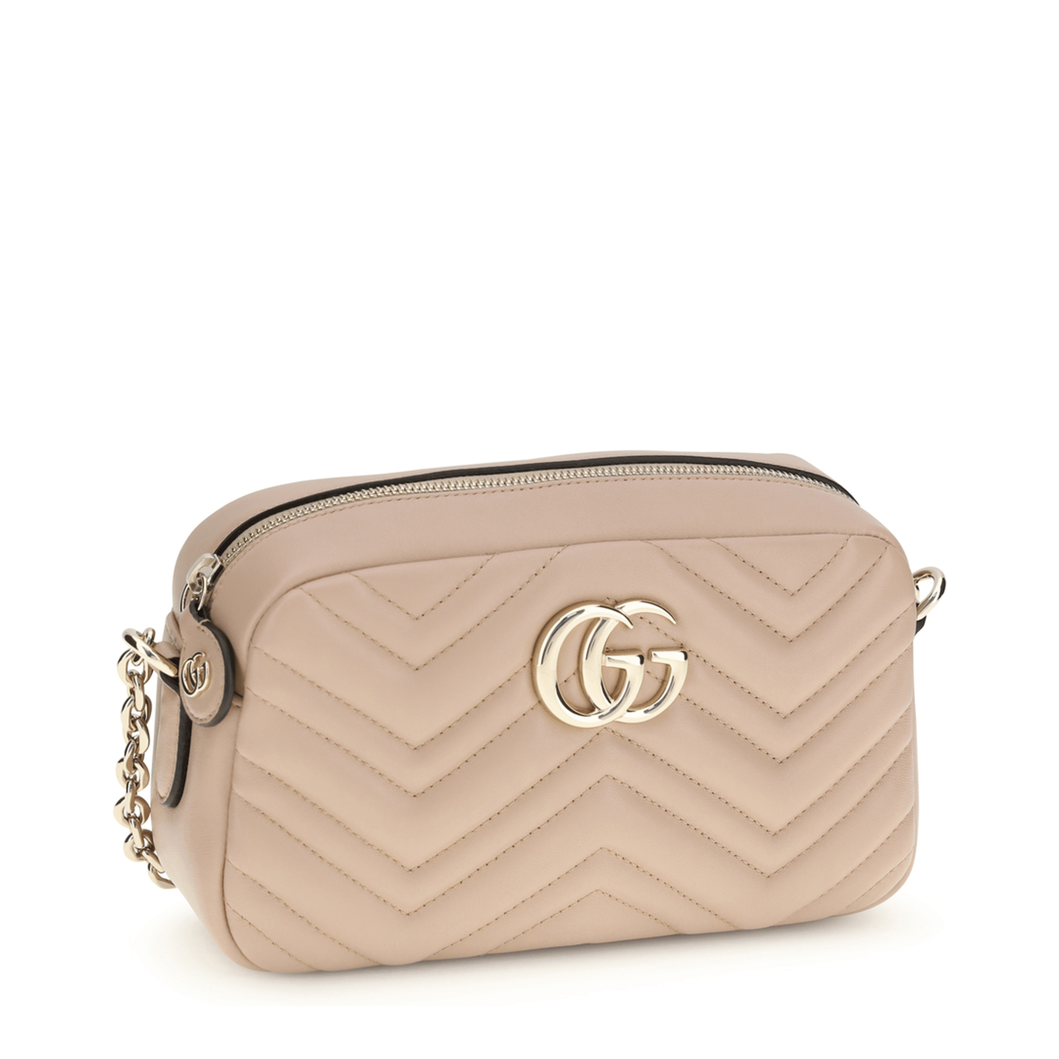 Gucci GG Marmont Small Matelassé Chevron Nappa Leather Crossbody - Pink Beige