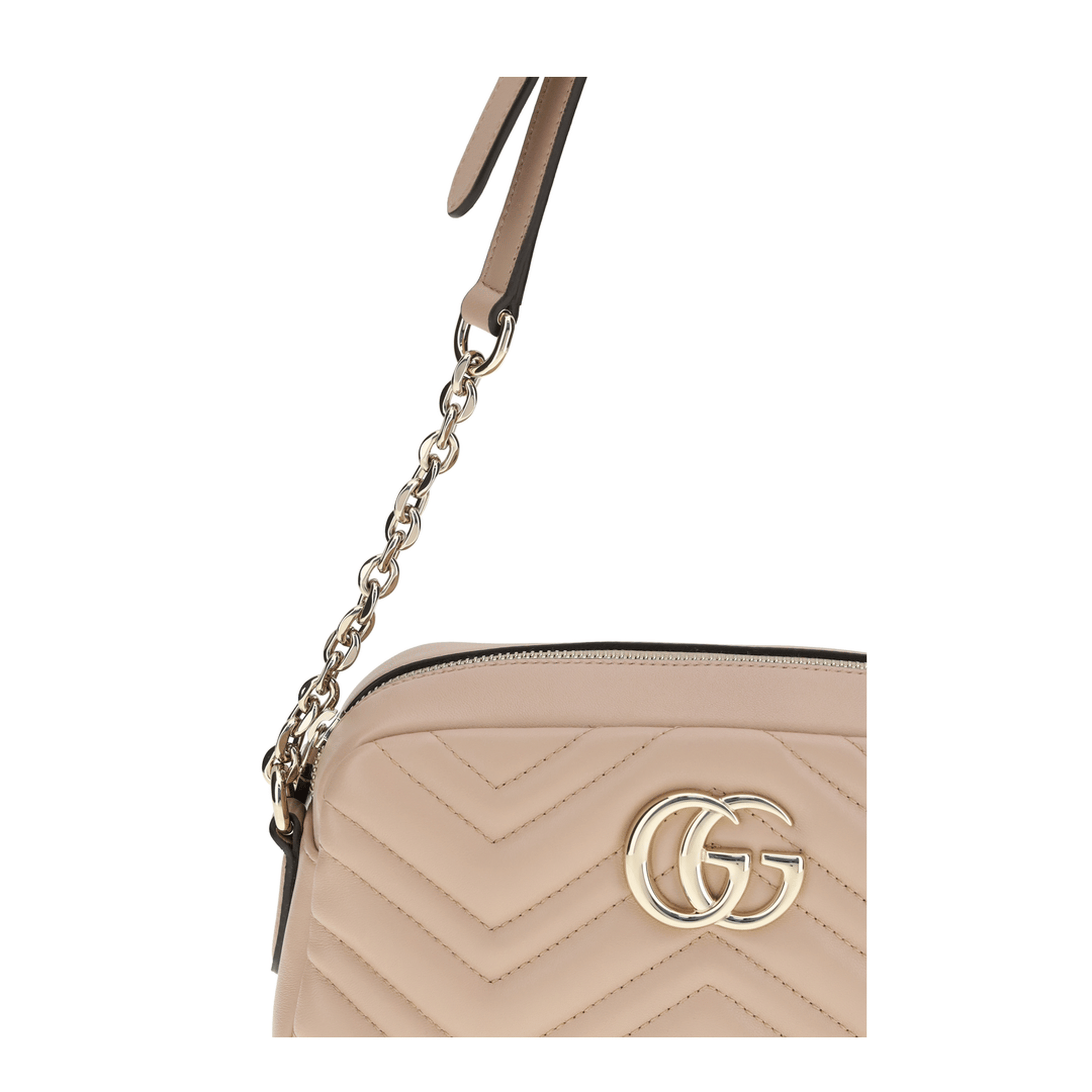 Gucci GG Marmont Small Matelassé Chevron Nappa Leather Crossbody - Pink Beige