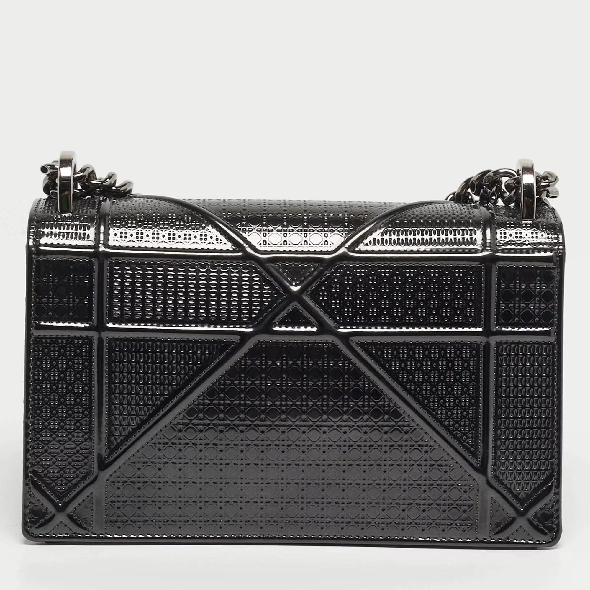 Dior Small Dark Grey Micro - Cannage Patent Leather Diorama Flap Bag