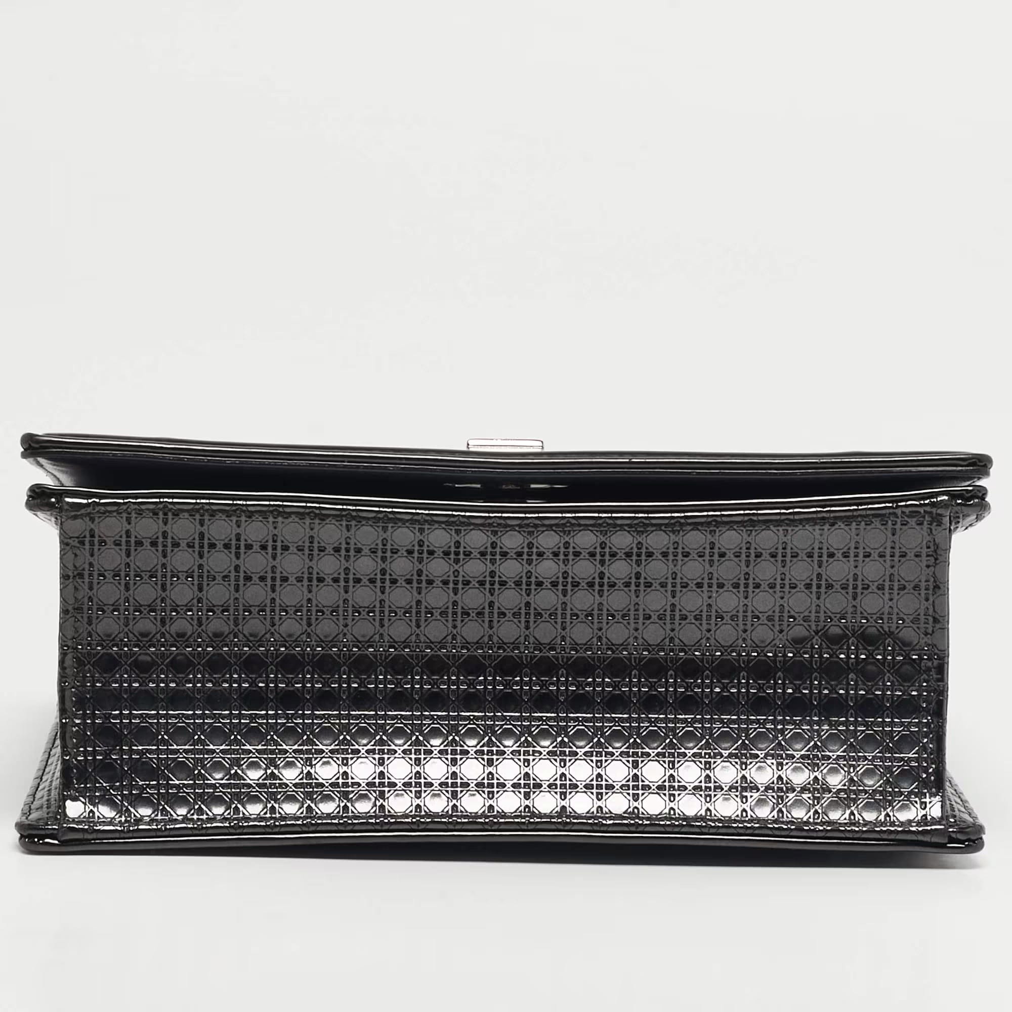 Dior Small Dark Grey Micro - Cannage Patent Leather Diorama Flap Bag