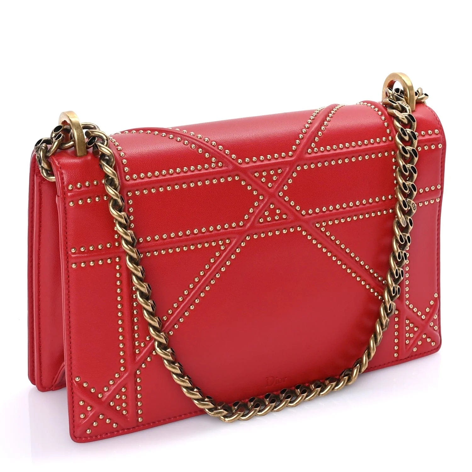 Dior Diorama Medium Studded Flap Bag Red Calfskin Leather