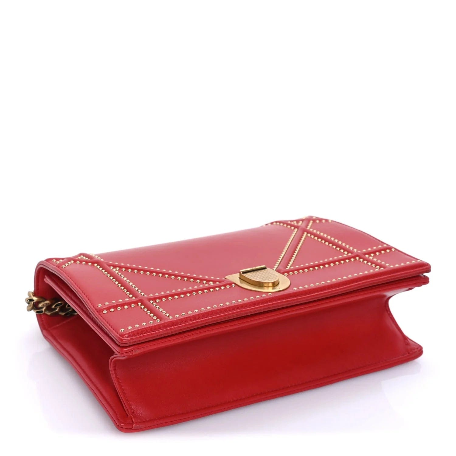 Dior Diorama Medium Studded Flap Bag Red Calfskin Leather