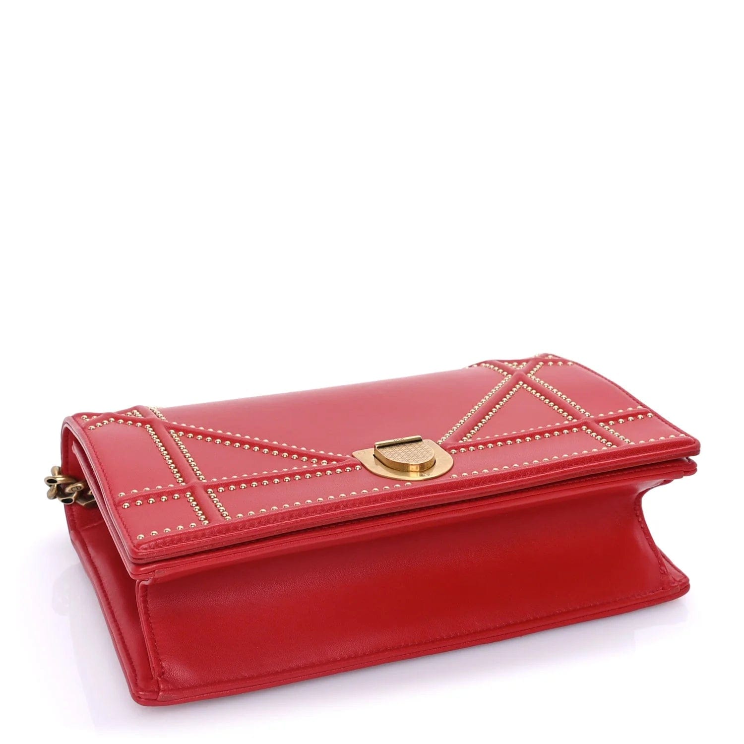 Dior Diorama Medium Studded Flap Bag Red Calfskin Leather