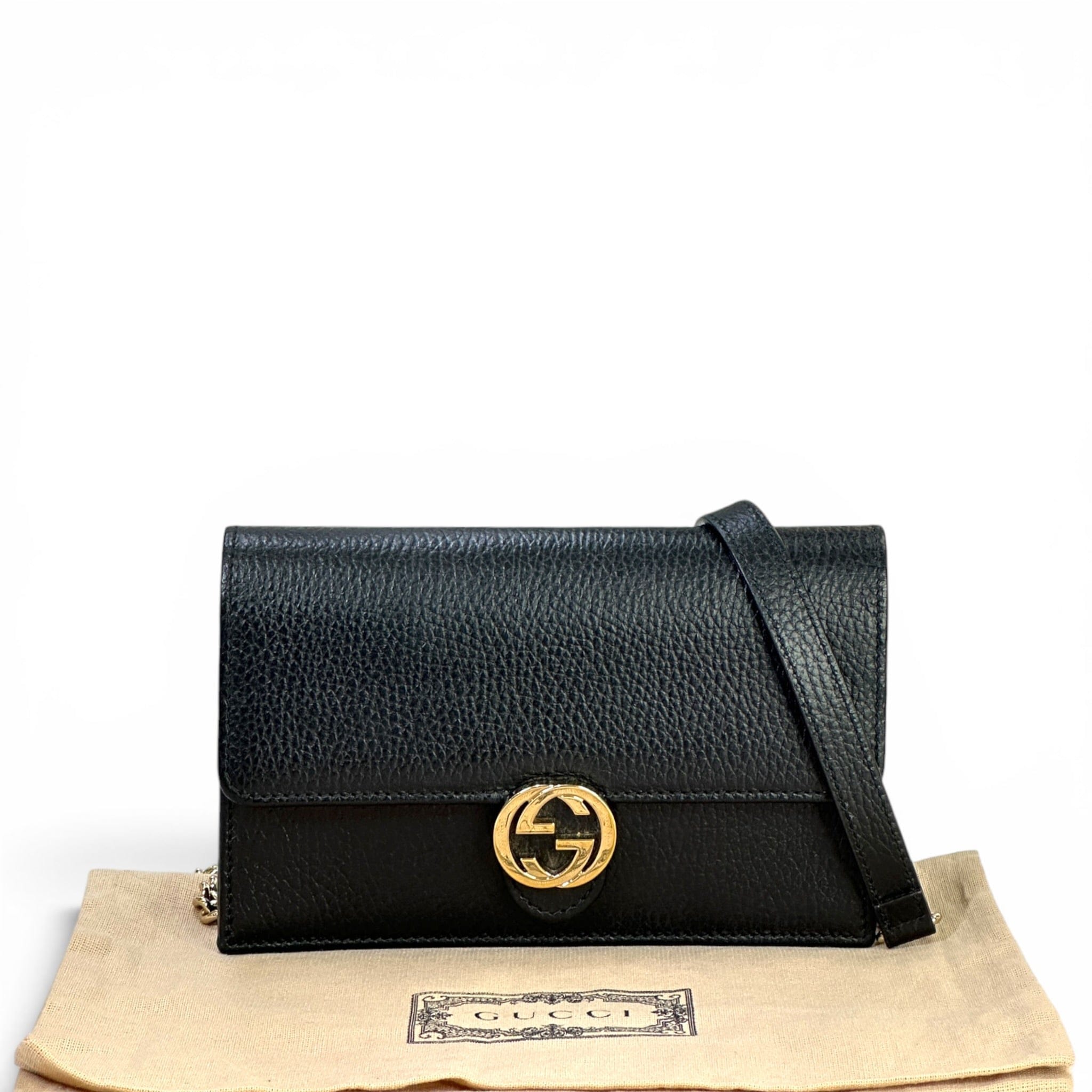 Gucci Interlocking G Wallet On Chain Textured Black Leather