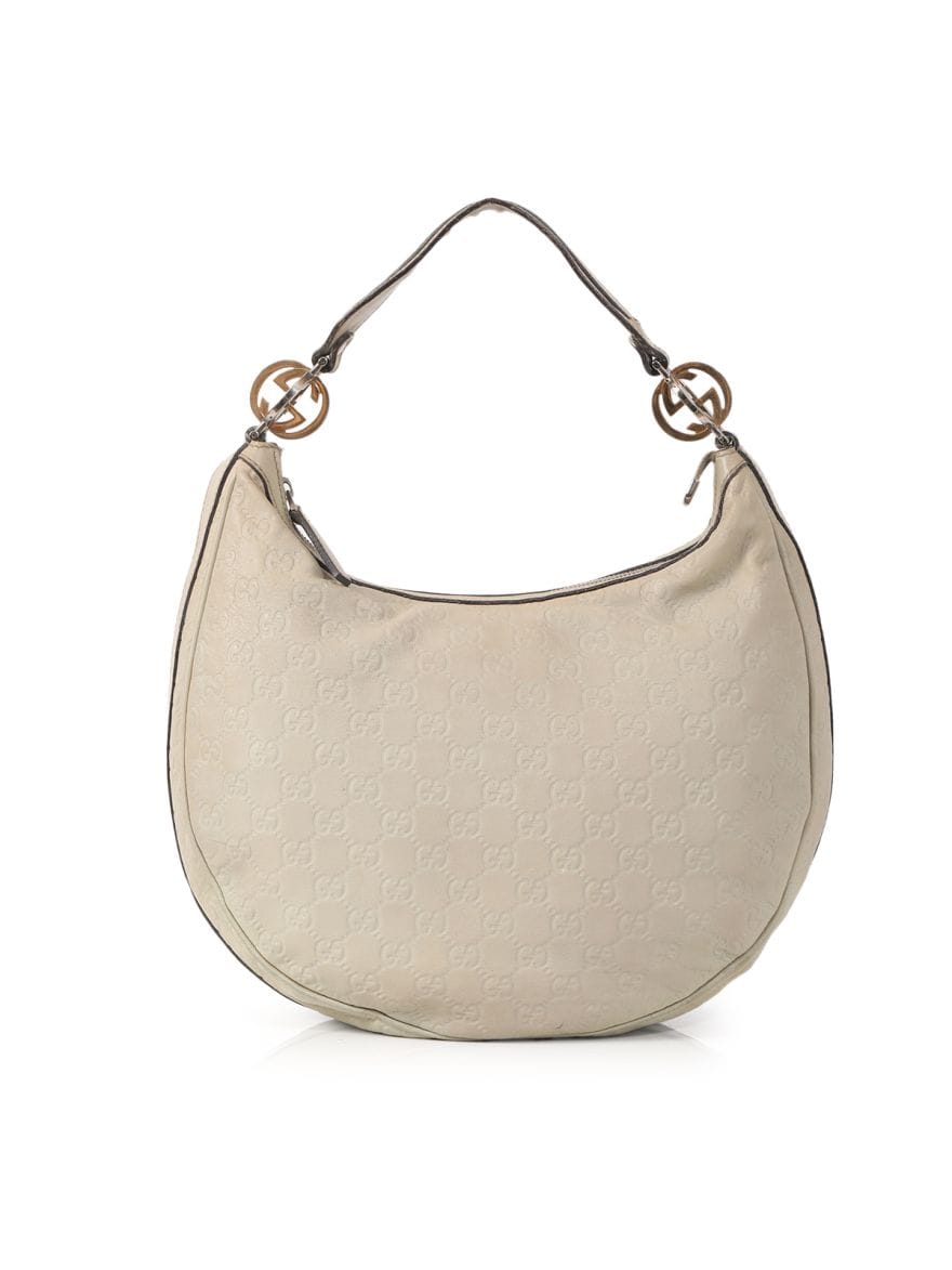 Gucci White Guccissima leather GG Twins Medium Hobo Bag