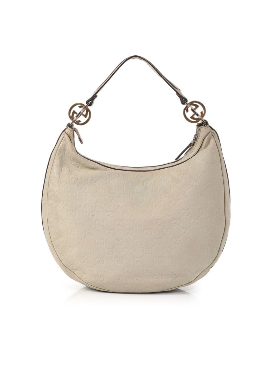 Gucci White Guccissima leather GG Twins Medium Hobo Bag