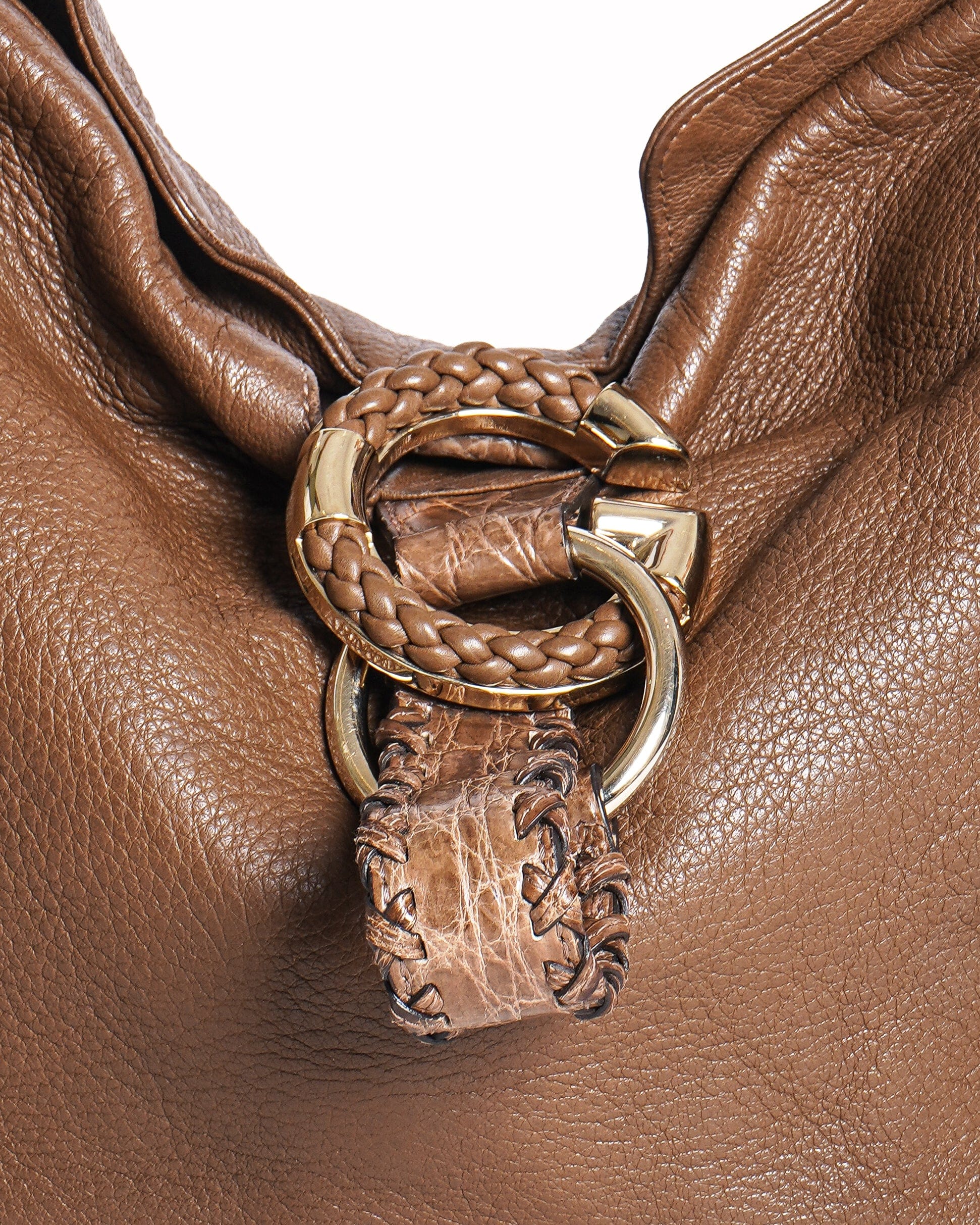 Gucci Brown Leather and Crocodile G Wave Hobo Bag