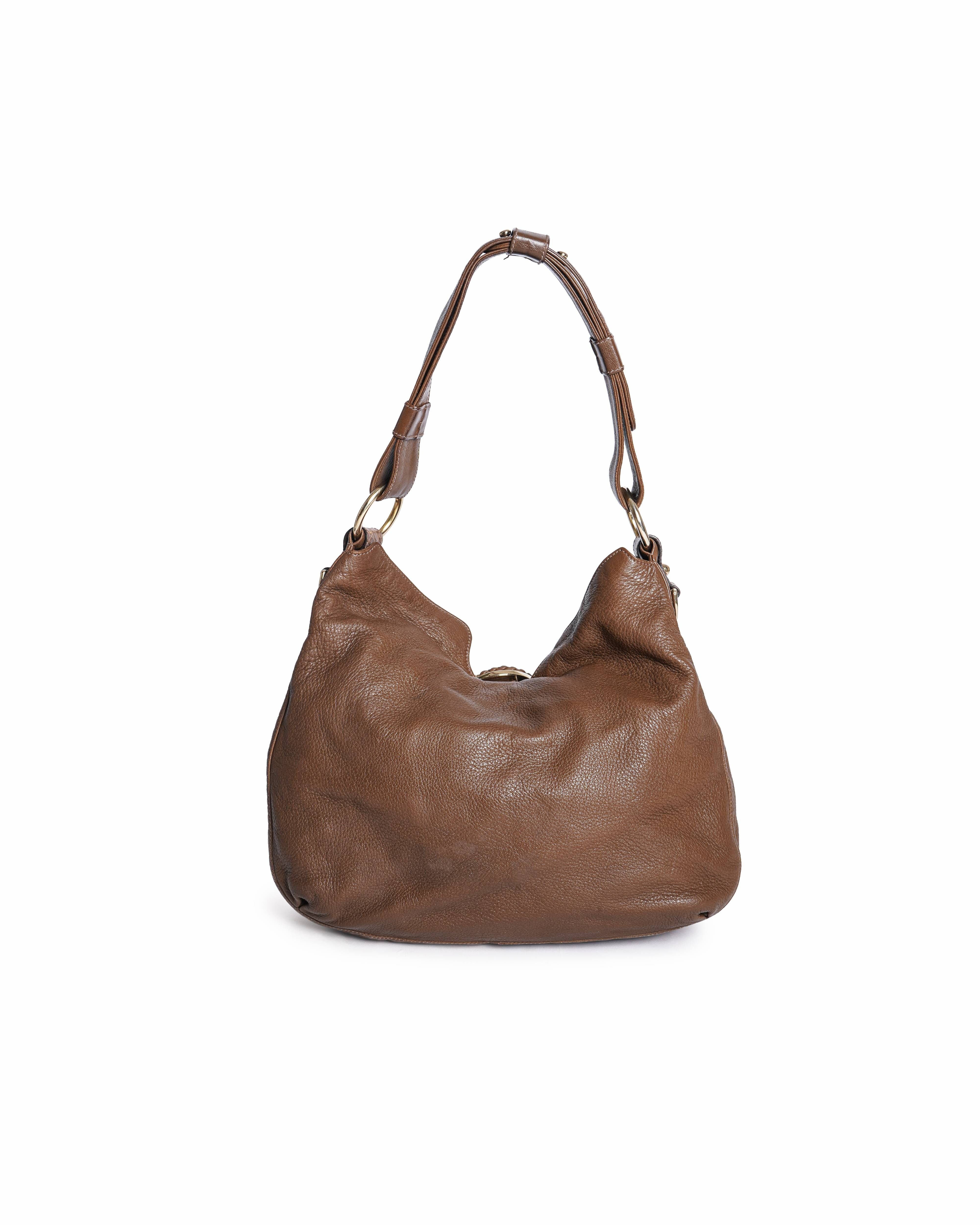 Gucci Brown Leather and Crocodile G Wave Hobo Bag