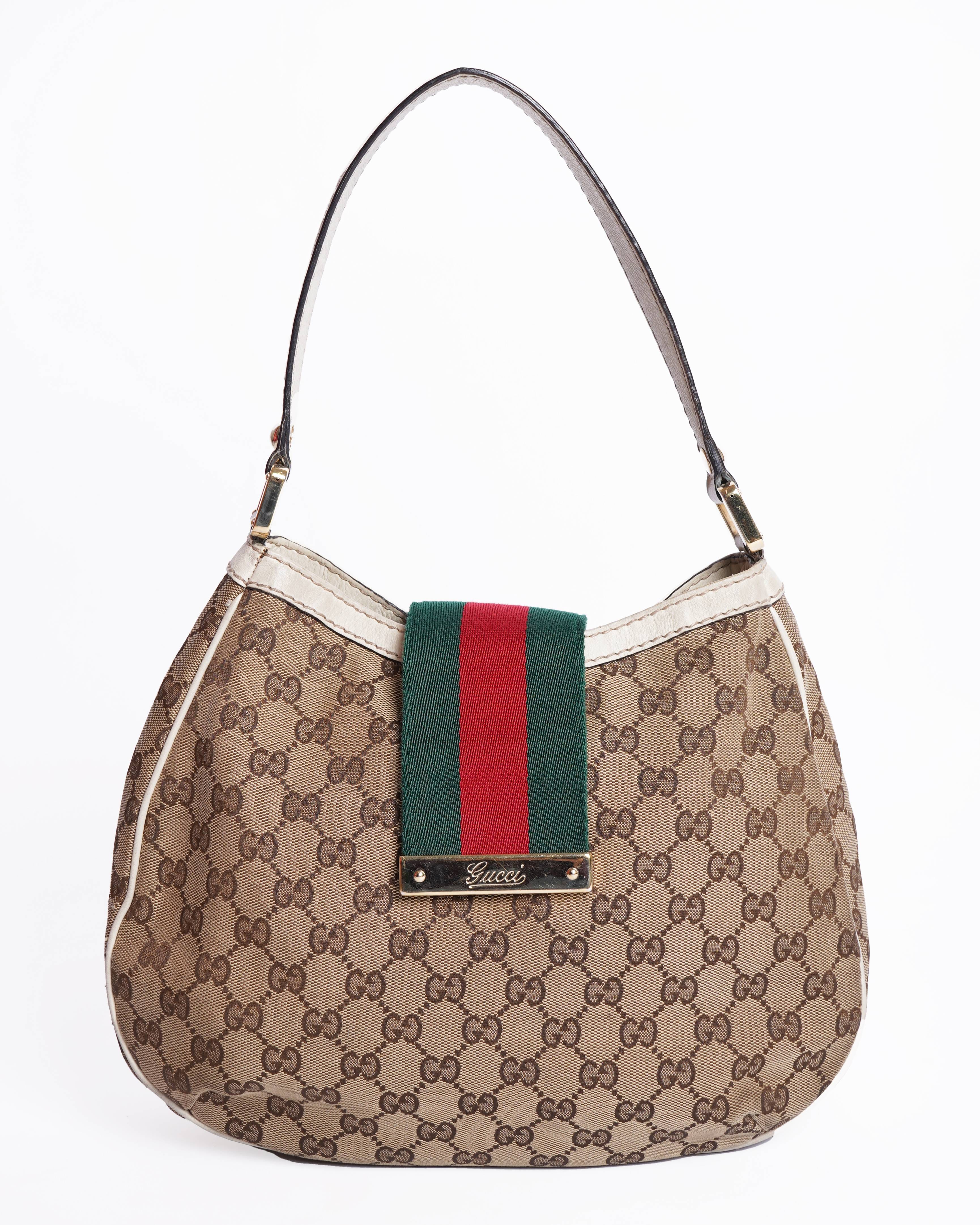 Gucci Beige/Brown GG Canvas And Leather Medium New Ladies Web Hobo